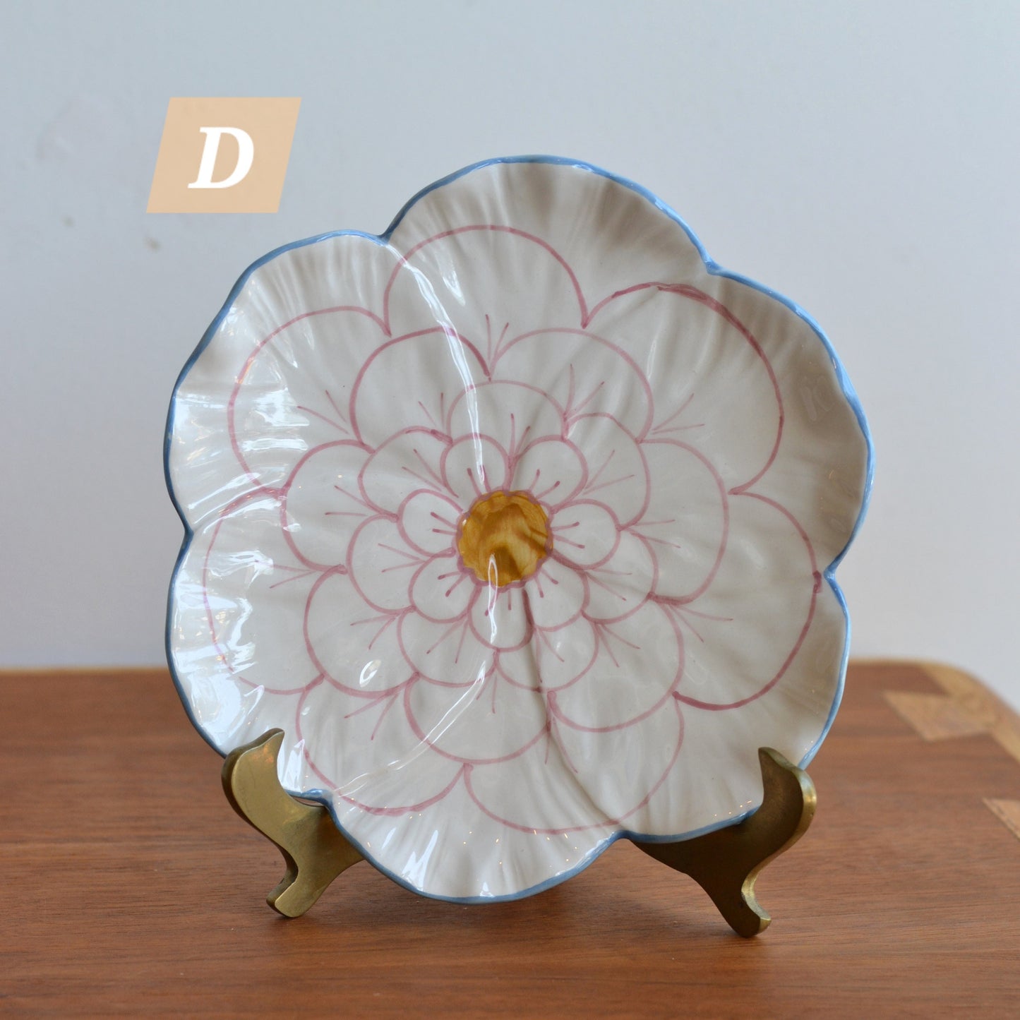 Rice | Hand Painted Floral Plate wit Blue Edge