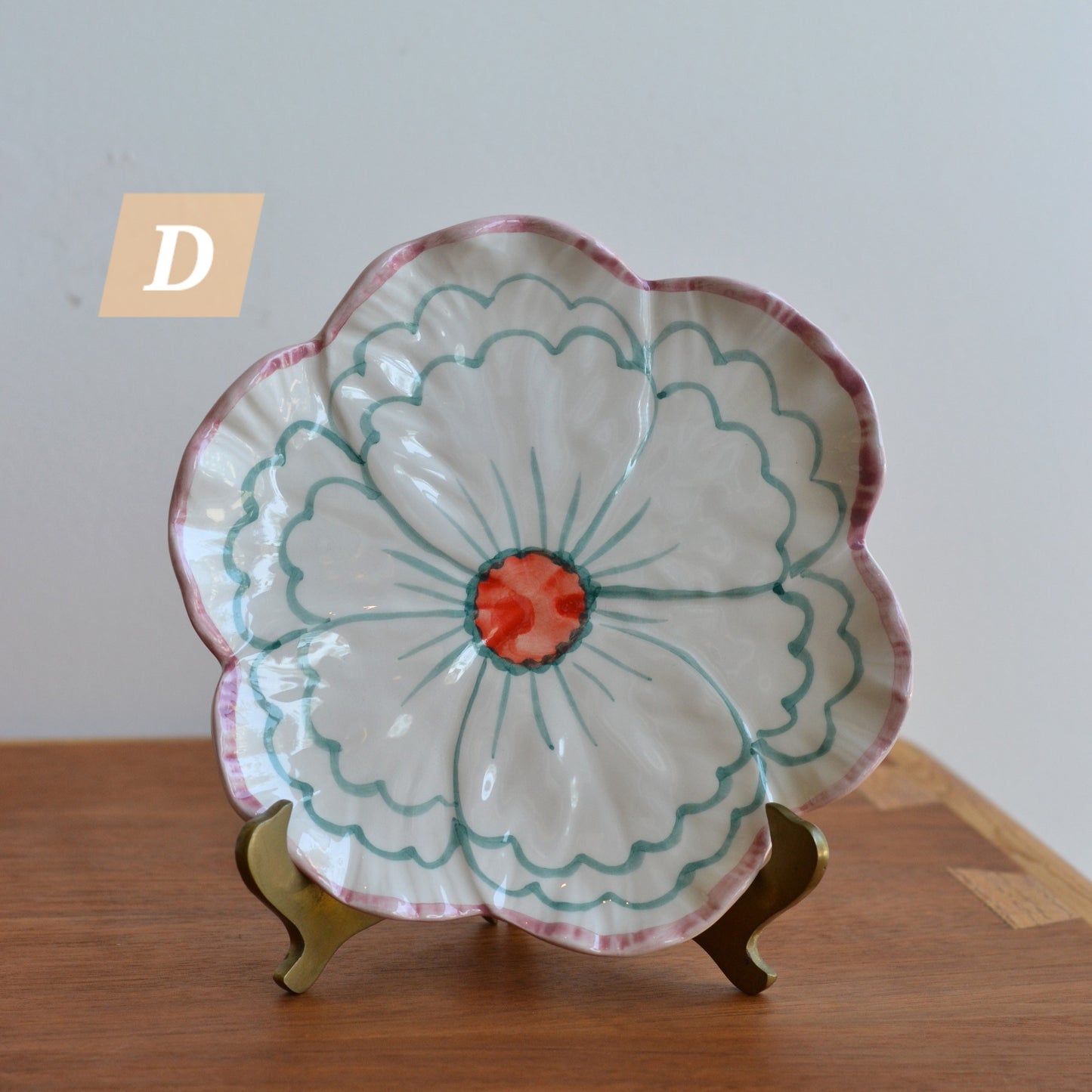 Rice | Hand Painted Floral Plate wit Pink Edge