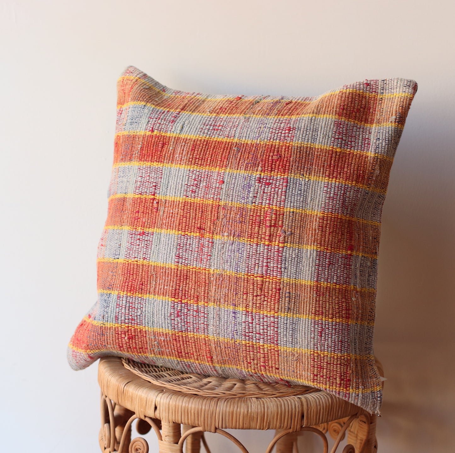 Kilim Pillow | Rust, Yellow, Blue Check, includes insert, 18"