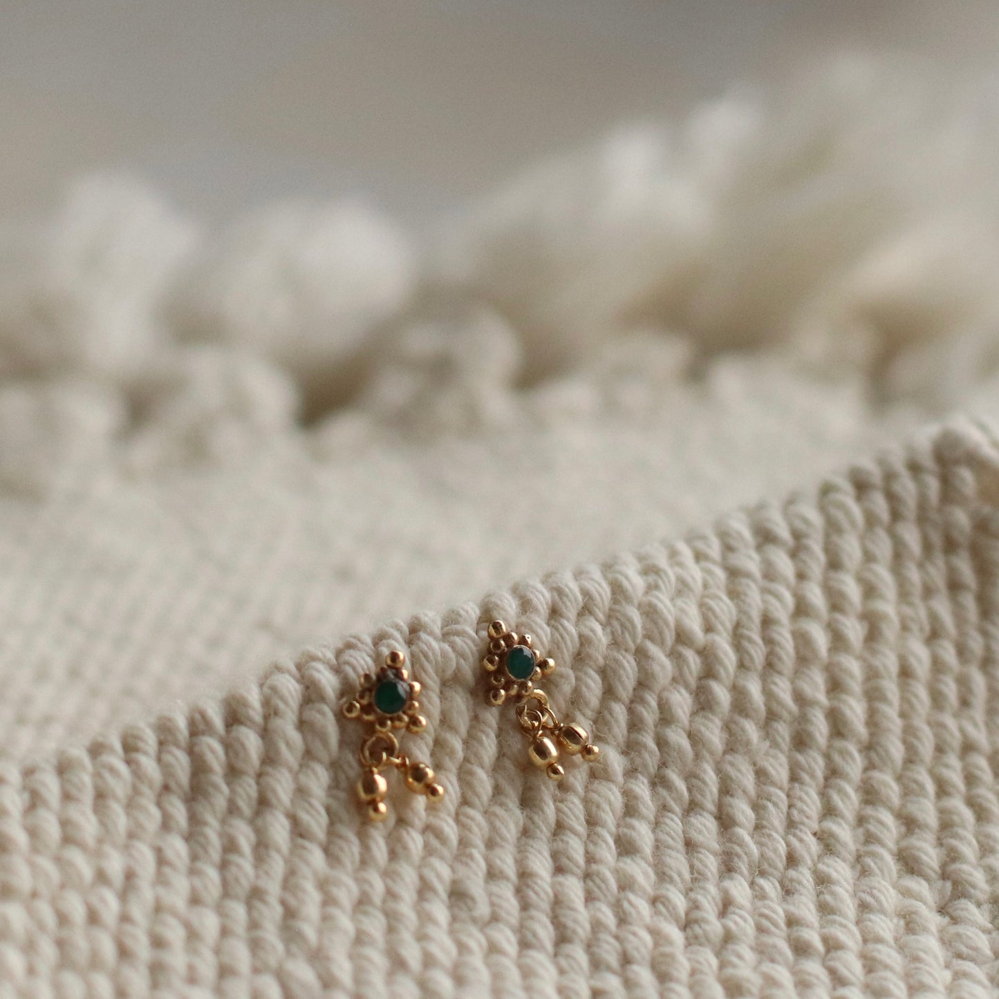 Baizaar | Brass Emerald Dangle Stud Earring