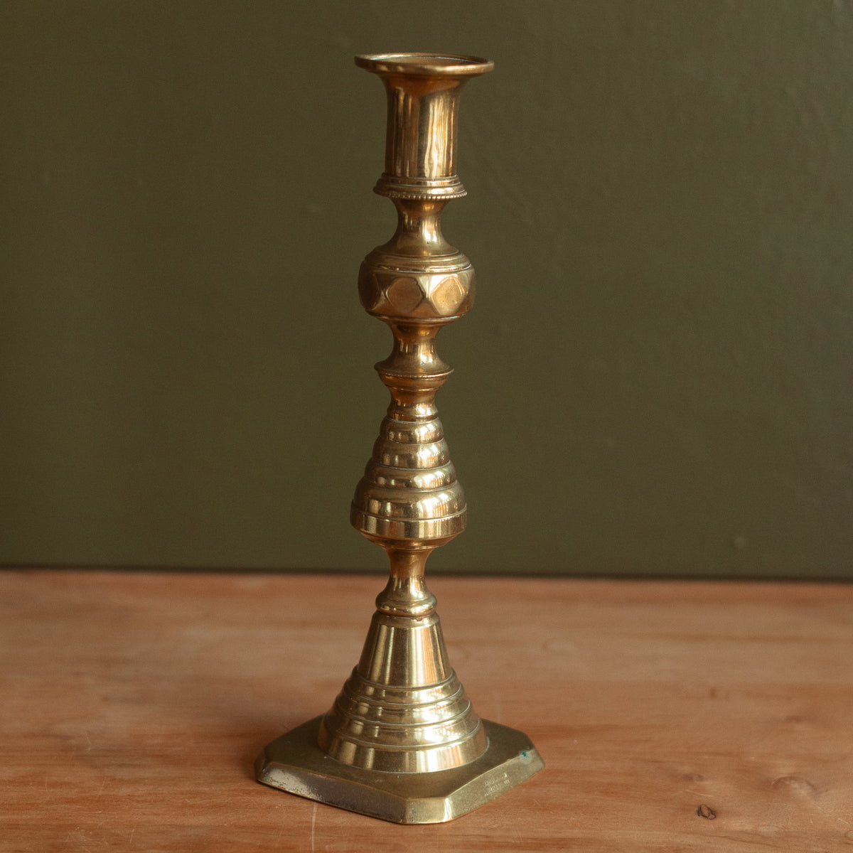 Antique English Brass Behive and Diamond Candlestick Holder