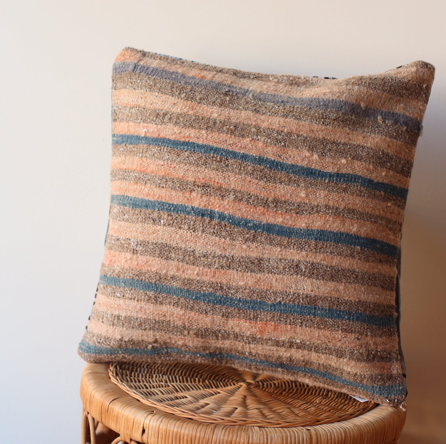 Kilim Pillow | Pale Blush and Blue Stripe, includes insert, 16"