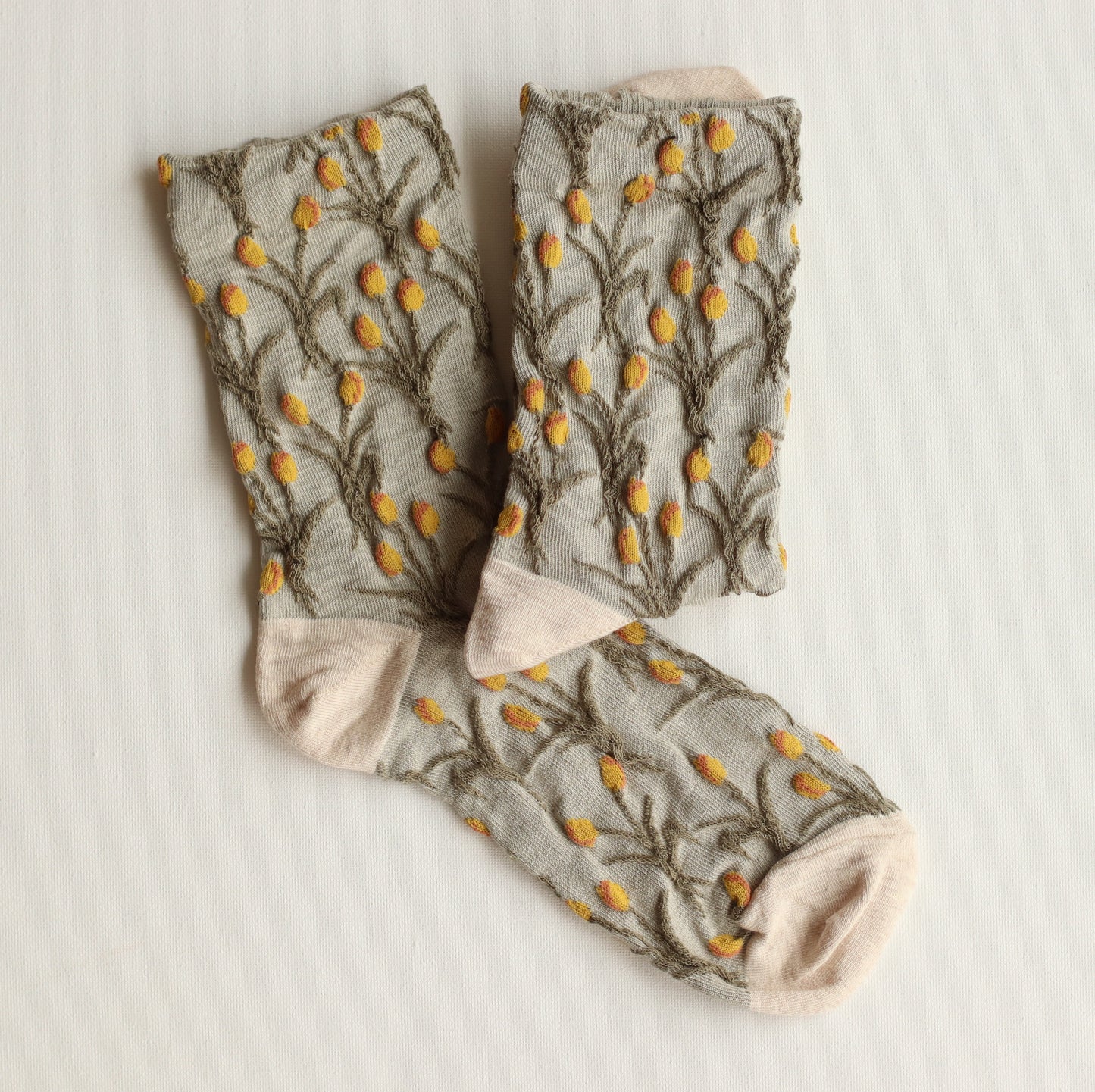 Tiepology | Vintage Tulip Casual Sock, Yellow and Green