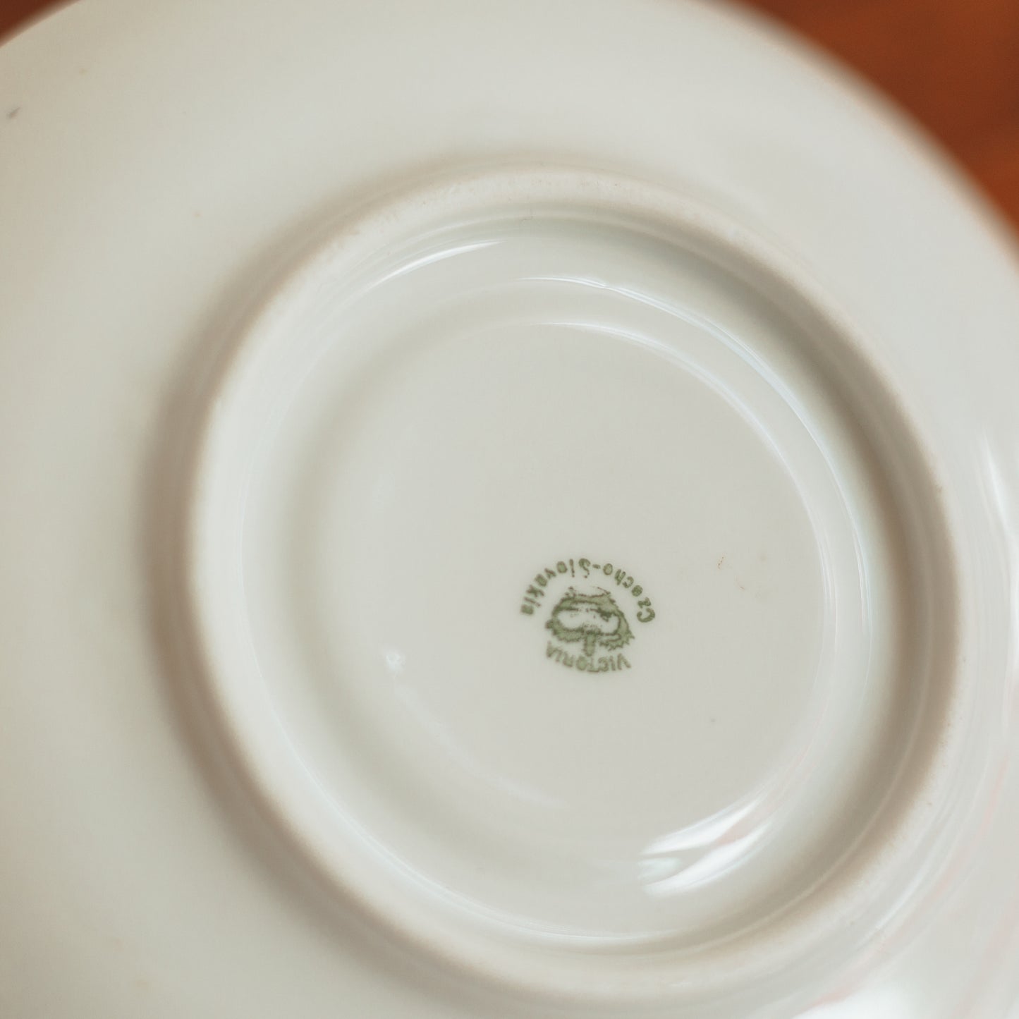 Vintage Teacup and Saucer with Flower Vine and Navy Stripe