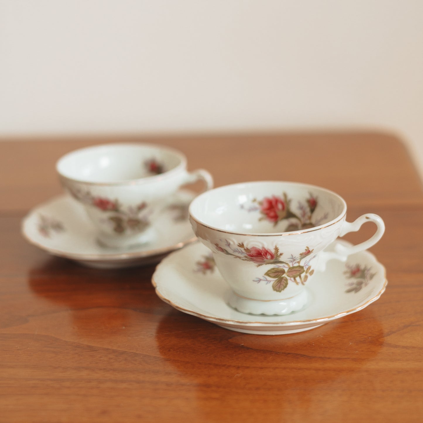 Vintage Teacup and Saucer with Rose Pattern