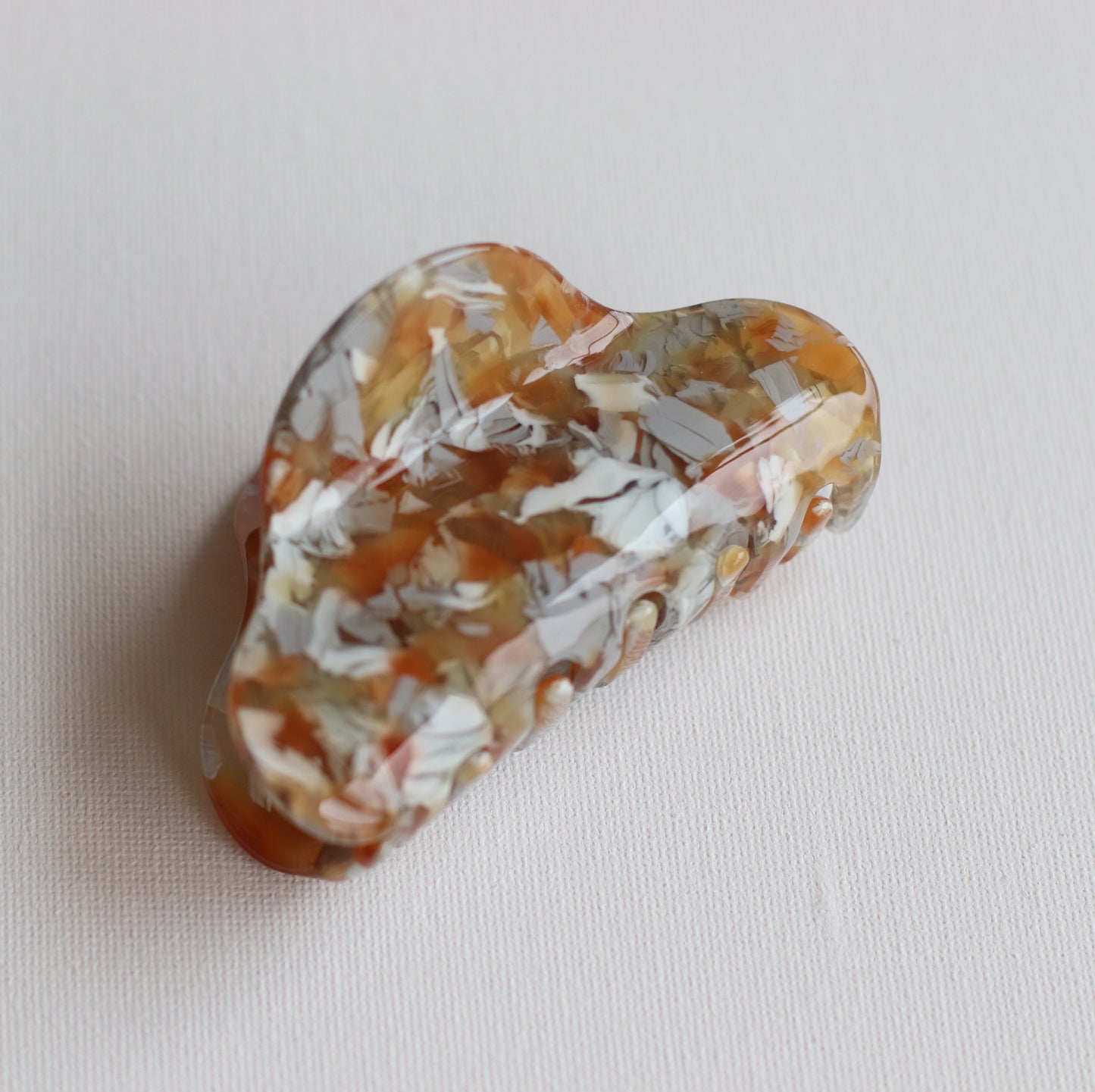 Anarchy | Abstract Shaped Hair Clip with Brown, Silver and White Marbling
