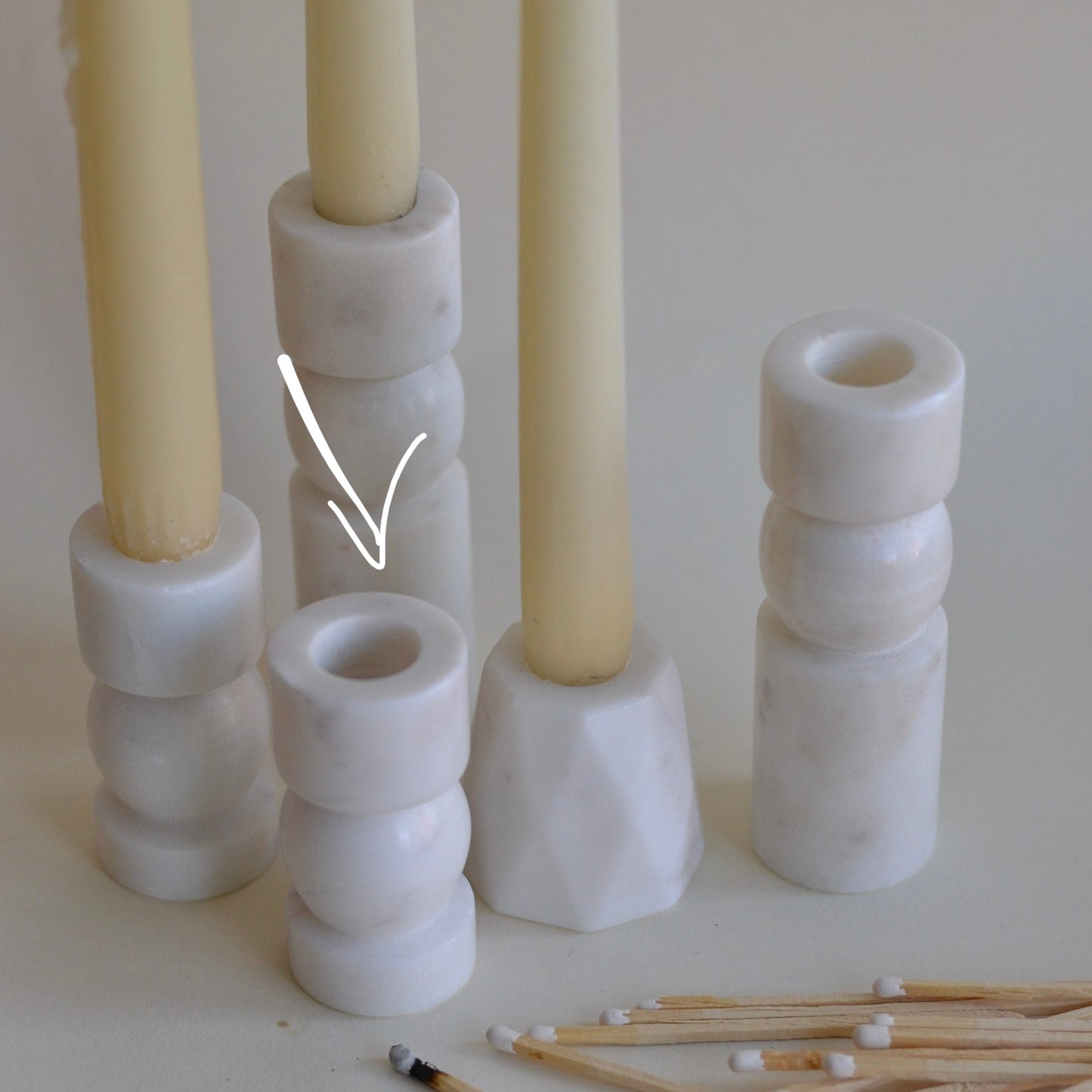 Fort & Field | White Marble Stone Bulbous Taper Candle Holder, Short