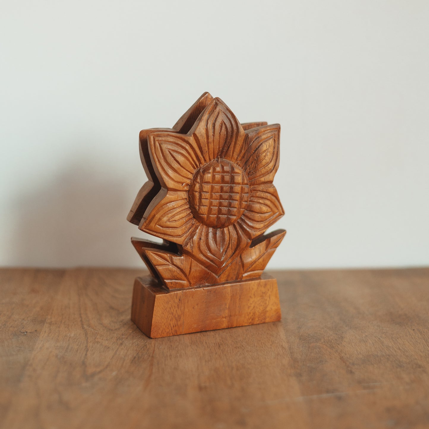 Hand Carved Sunflower Napkin or Document Holder