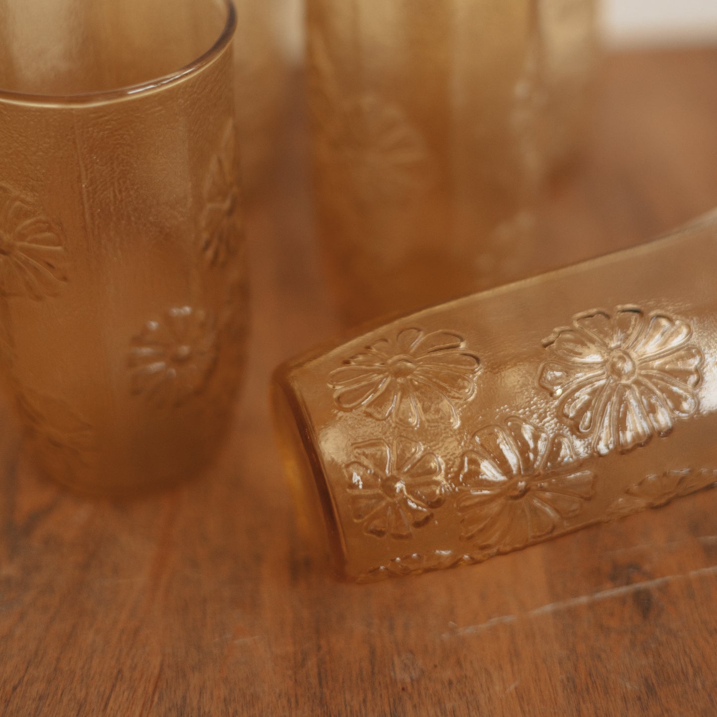 Vintage Amber Floral Tumbler Set of 6