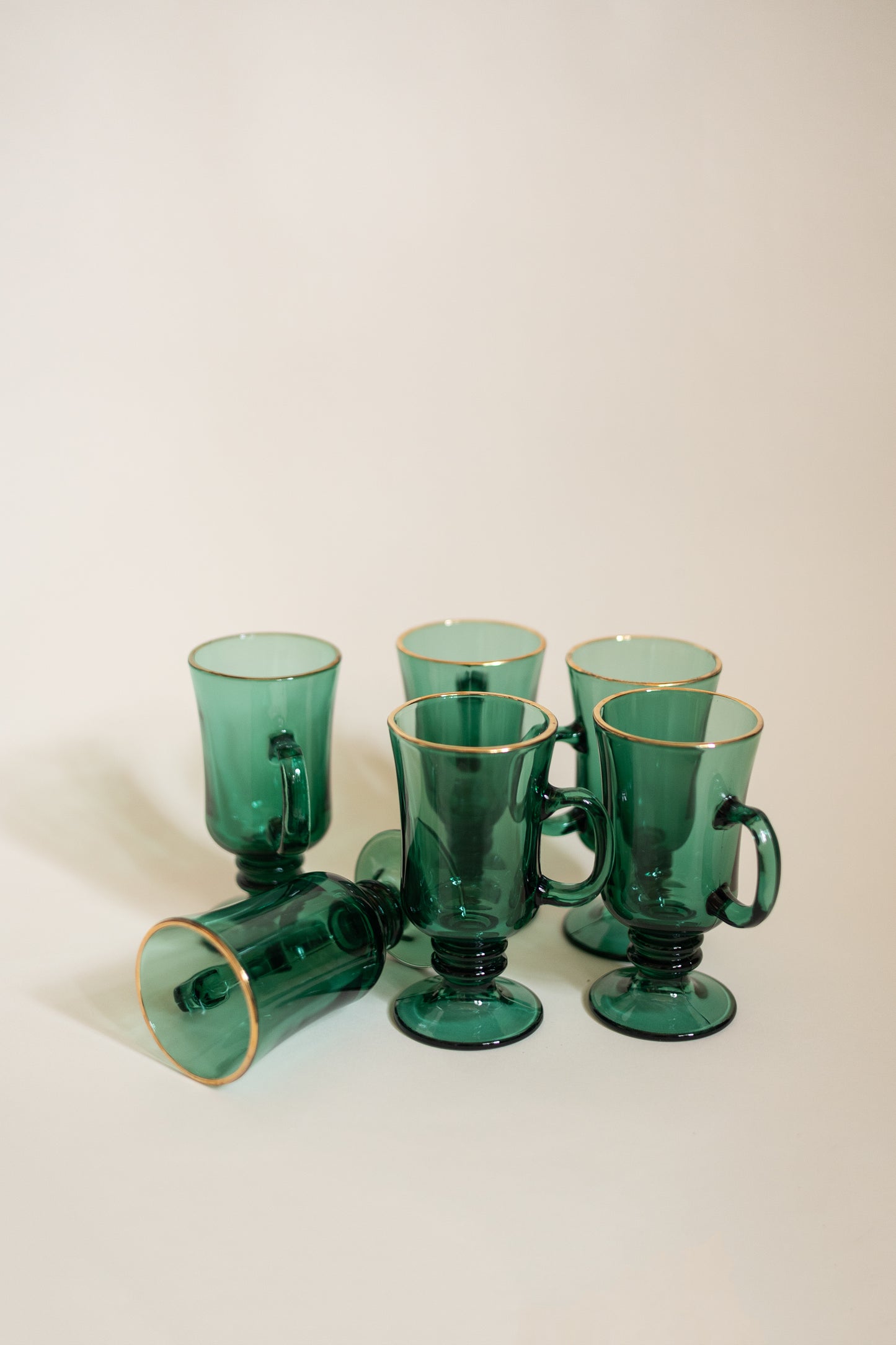 Green with Gold Rim Stemmed Glasses