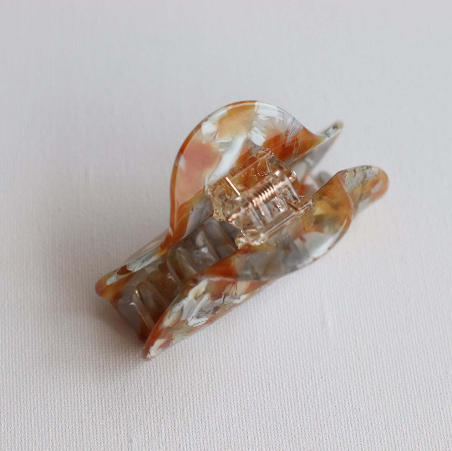 Anarchy | Abstract Shaped Hair Clip with Brown, Silver and White Marbling