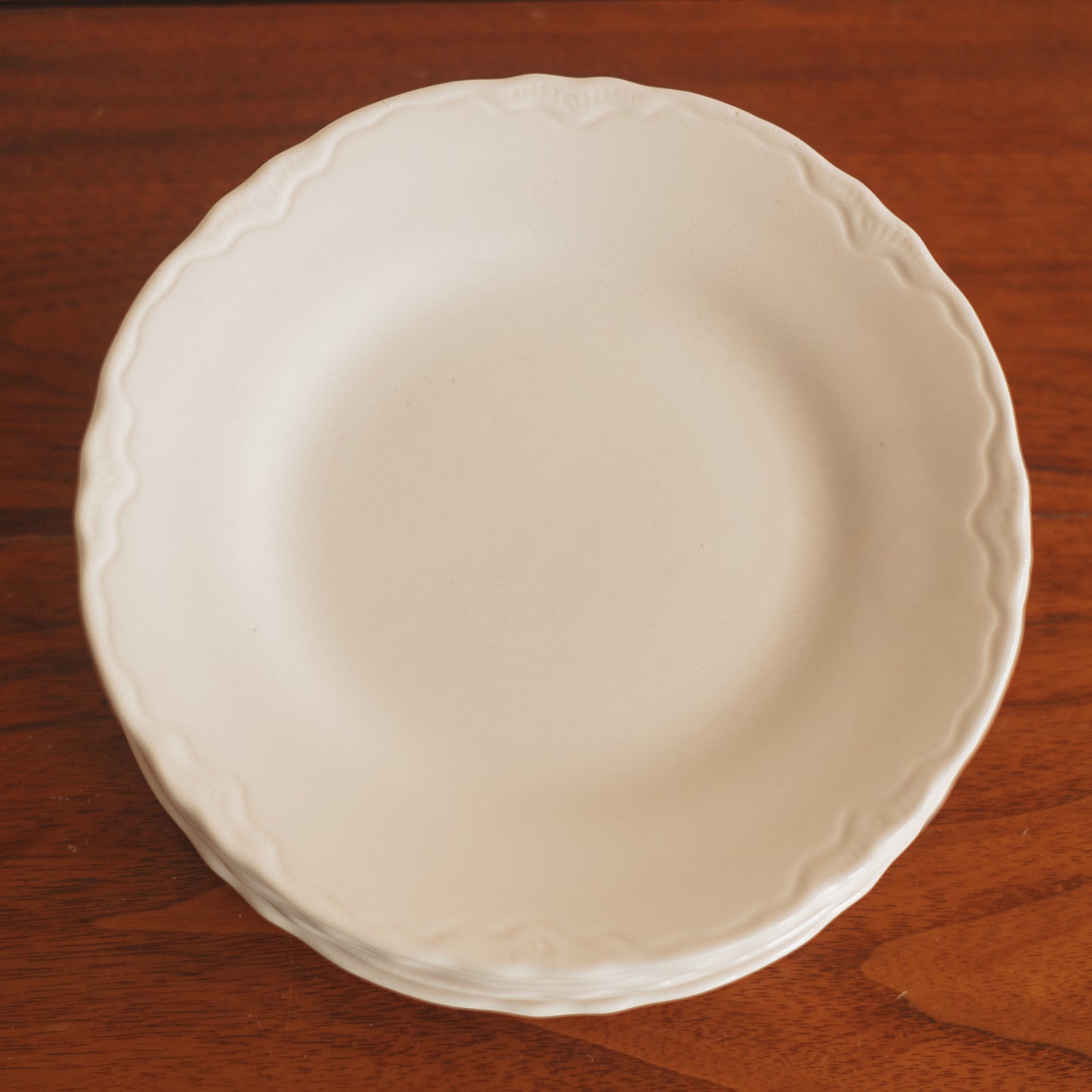 Cream Ironstone Dessert Plates, Set of 7