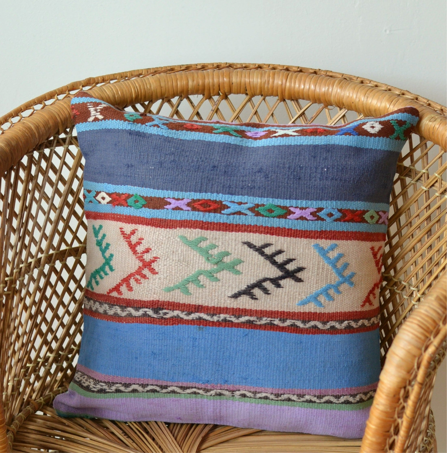 Kilim Pillow | Blue and Purple Stripes, includes insert