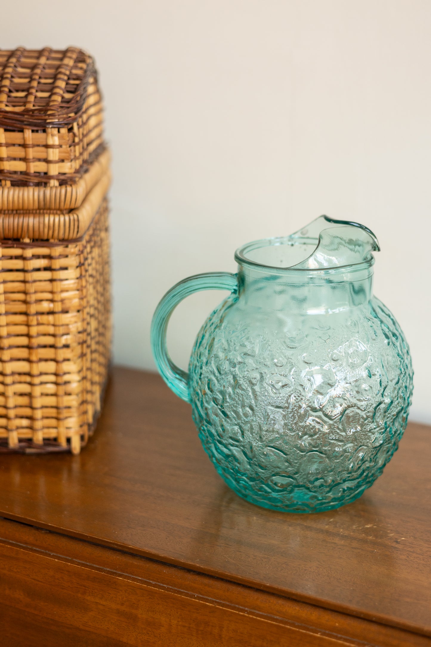 Turquoise Anchor Hocking Crinkle Glass Jug