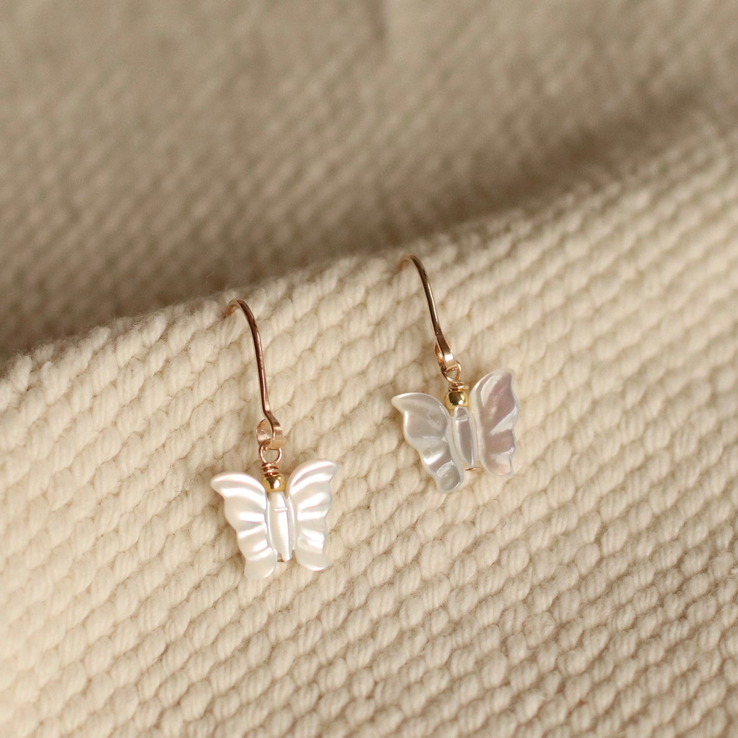 Cire’ Alexandria | Mother of Pearl Butterfly Dangles, 14K Gold Filled