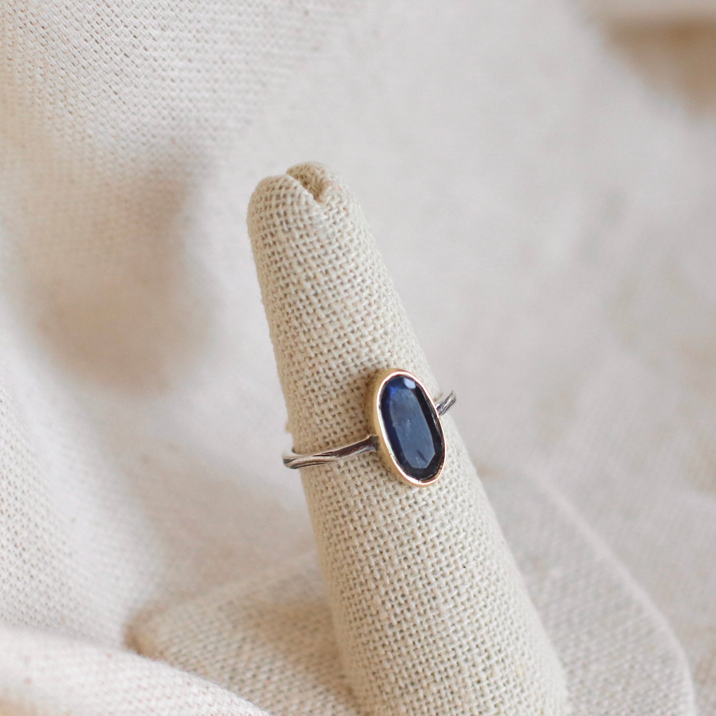 Baizaar | Sterling Silver Ring with Brass Set Labradorite Stone