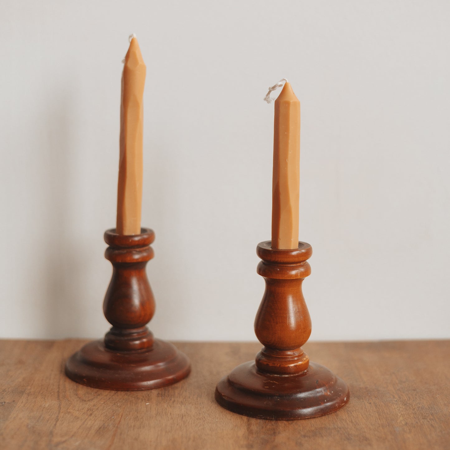 Chunky Wooden Candlestick Holders, Pair