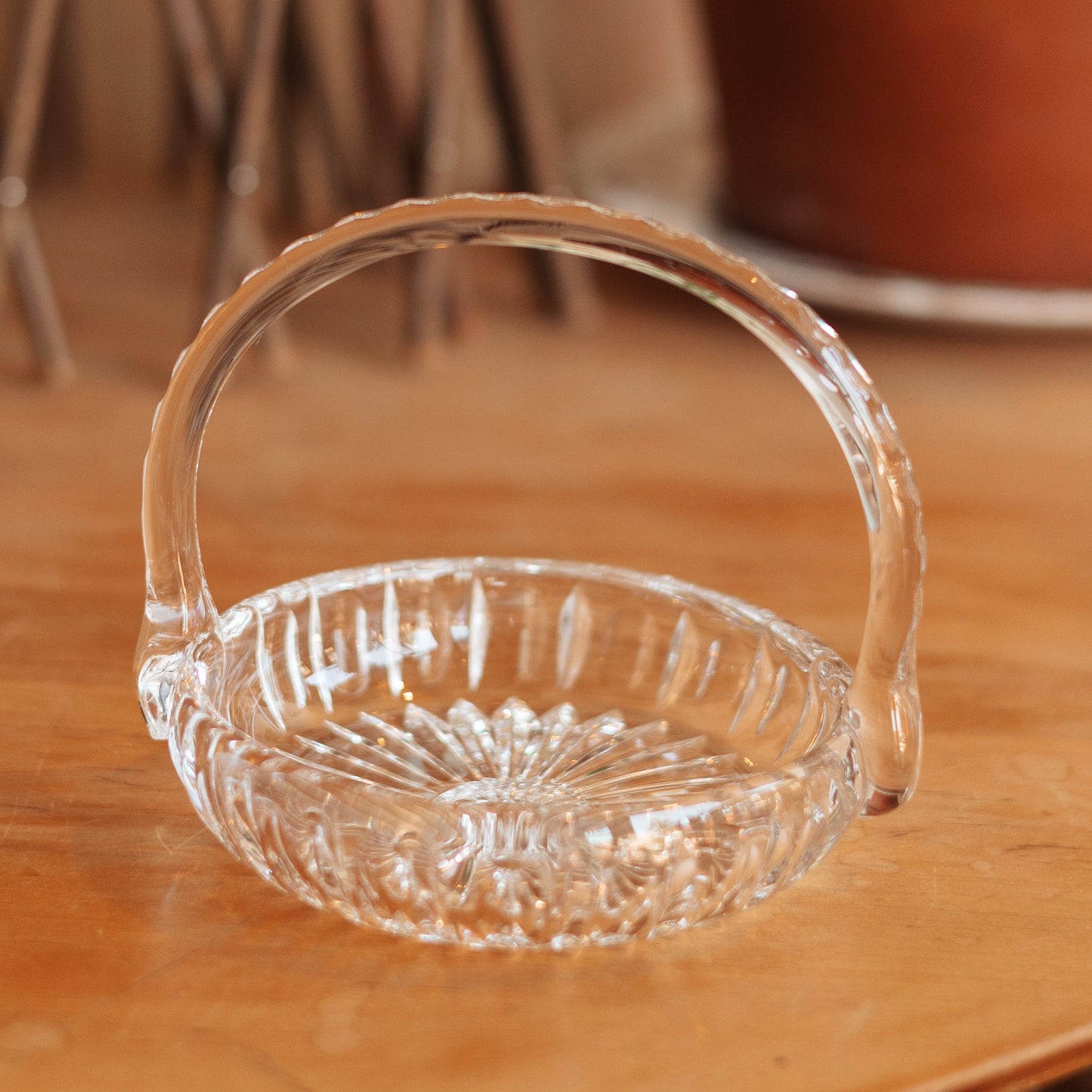 Cut Crystal Basket with Sunburst Pattern