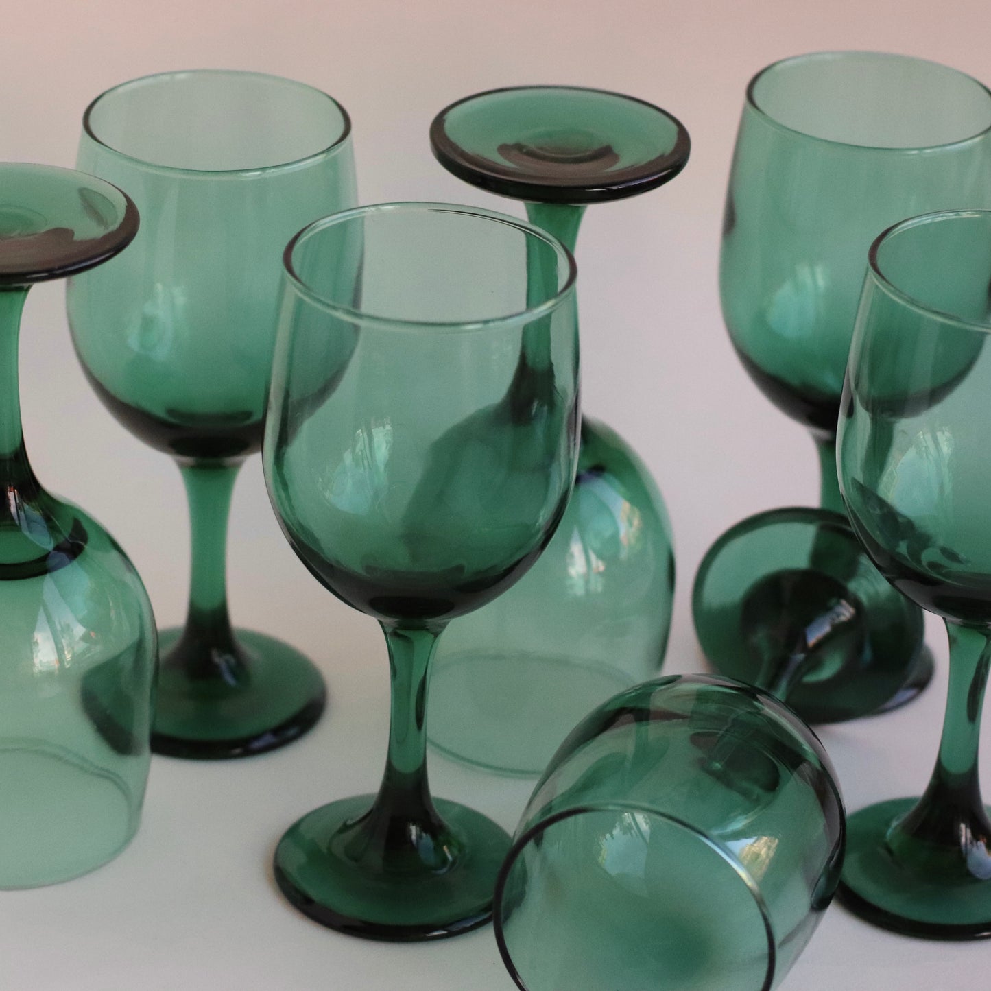 Emerald Green Wine Glasses, Set of 7