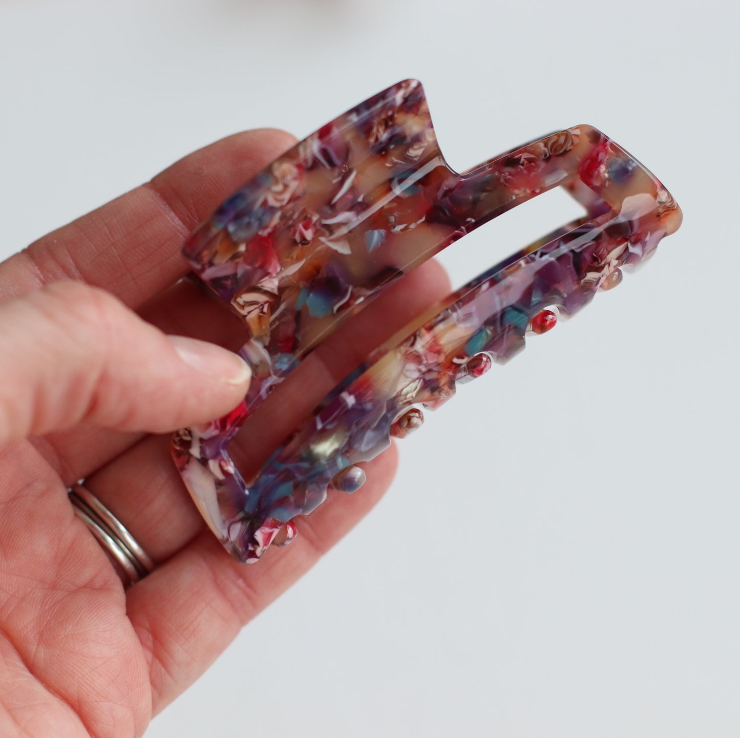 Anarchy | Cut-Out Rectangular Hair Clip in Multi Colored Marble
