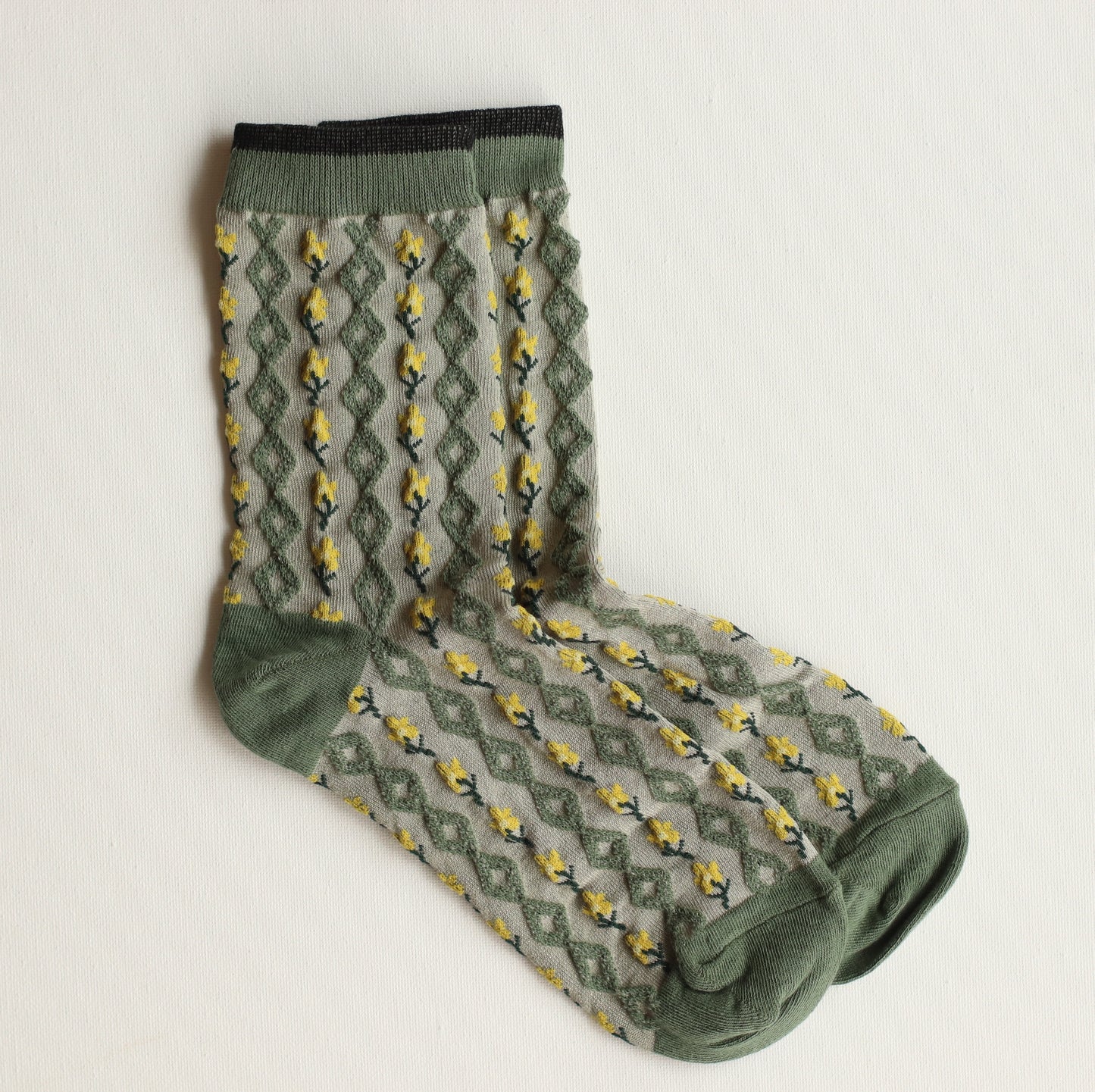 Tiepology | Little Daisy Diamond Sock, Green