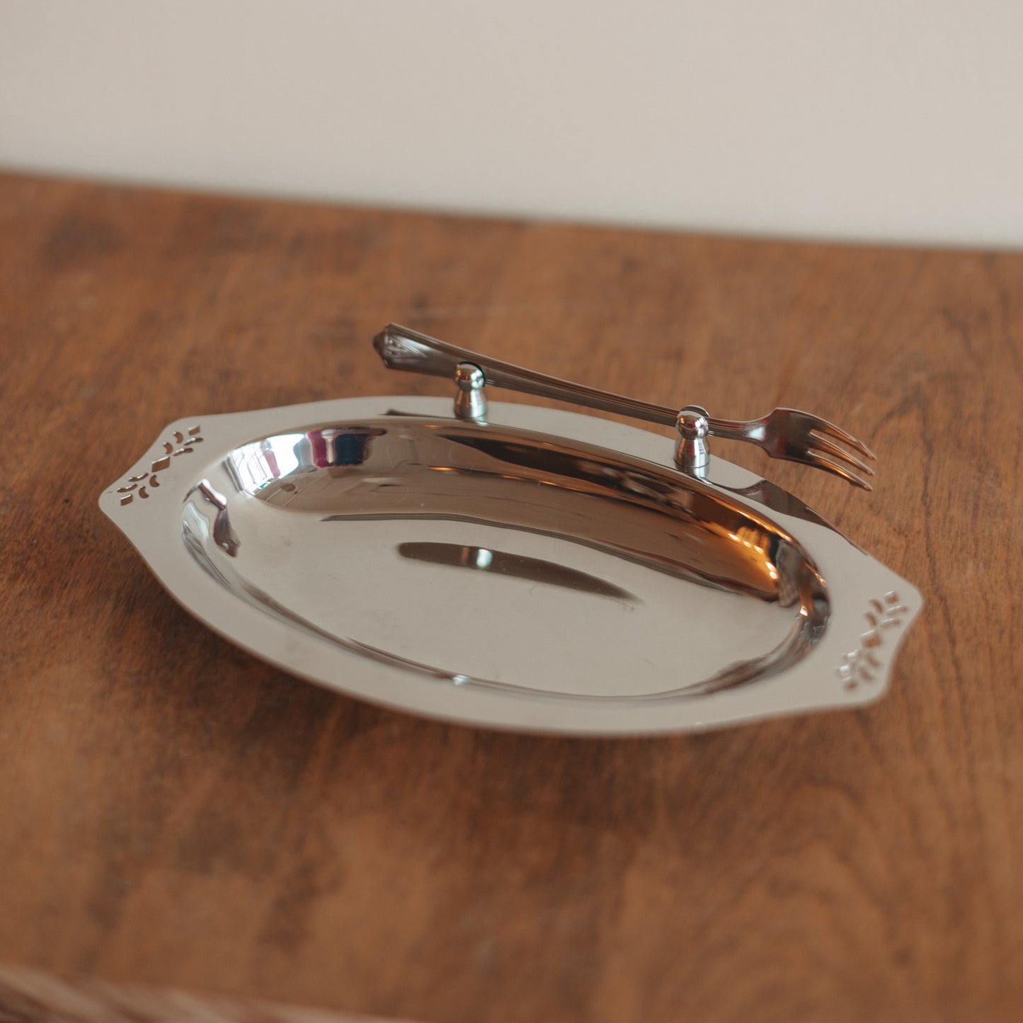 Chrome Condiment Dish with Fork