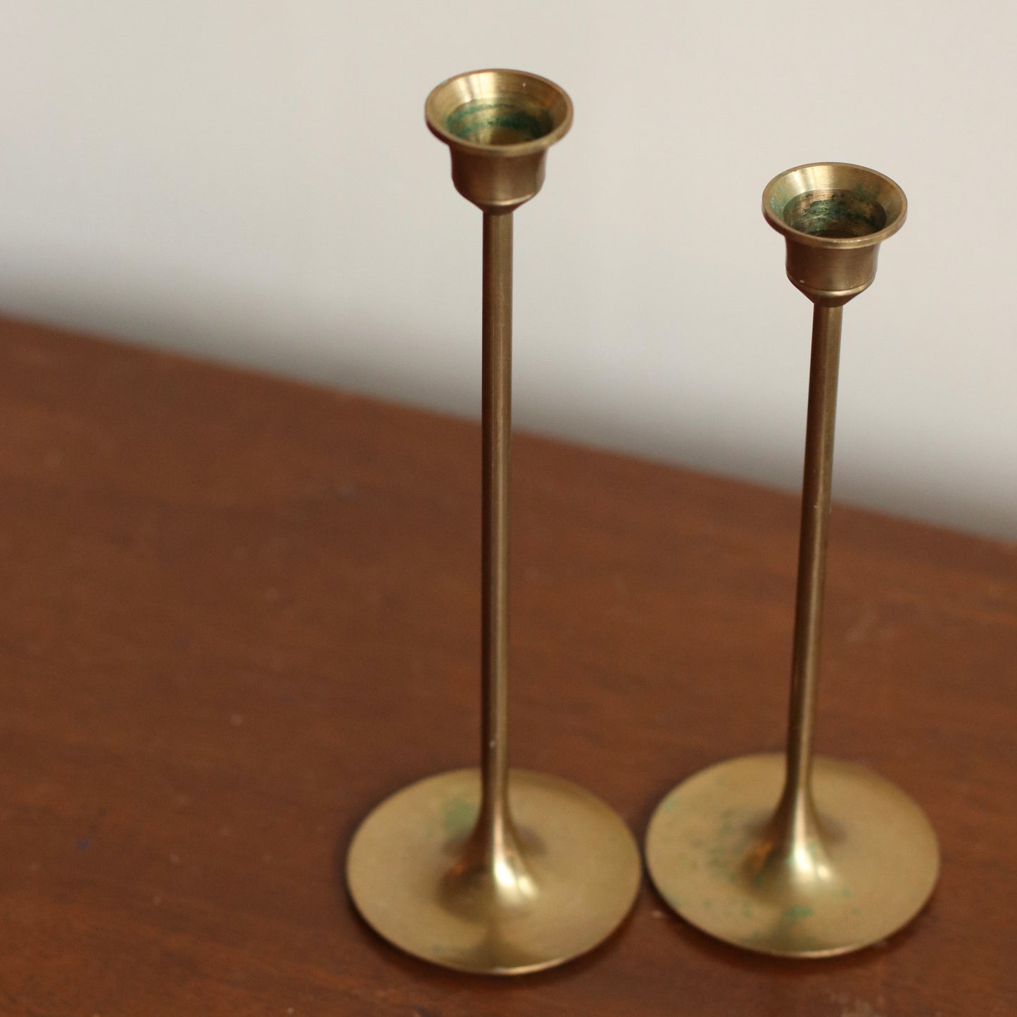 Skinny Brass Candlestick Holders, Pair