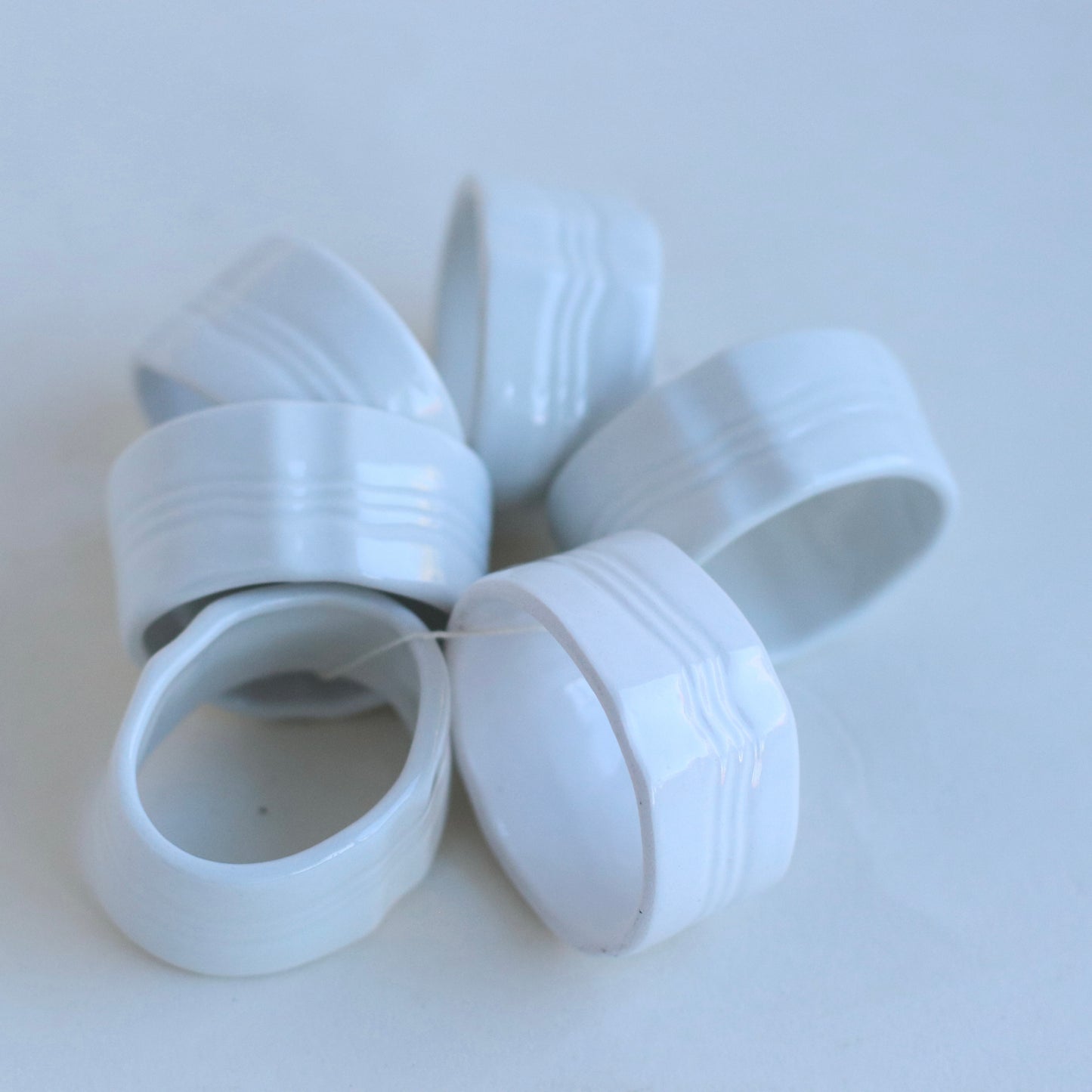White Ceramic Napkin Rings, Set of 6
