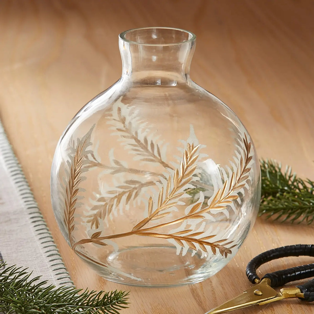Golden Leaf Glass Orb Vase