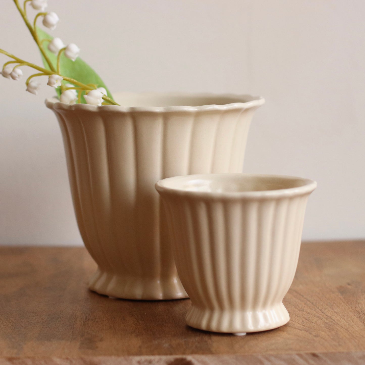 Cream Fluted Plant Pot, Large