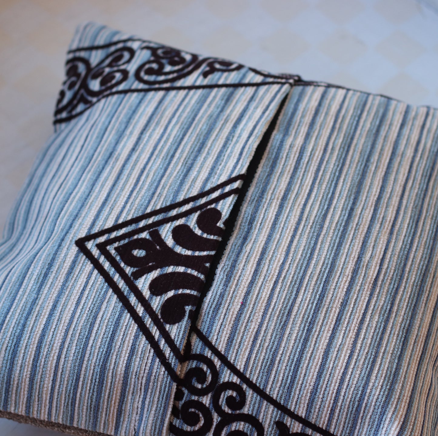 Kilim Pillow | Pale Blush and Blue Stripe, includes insert, 16"