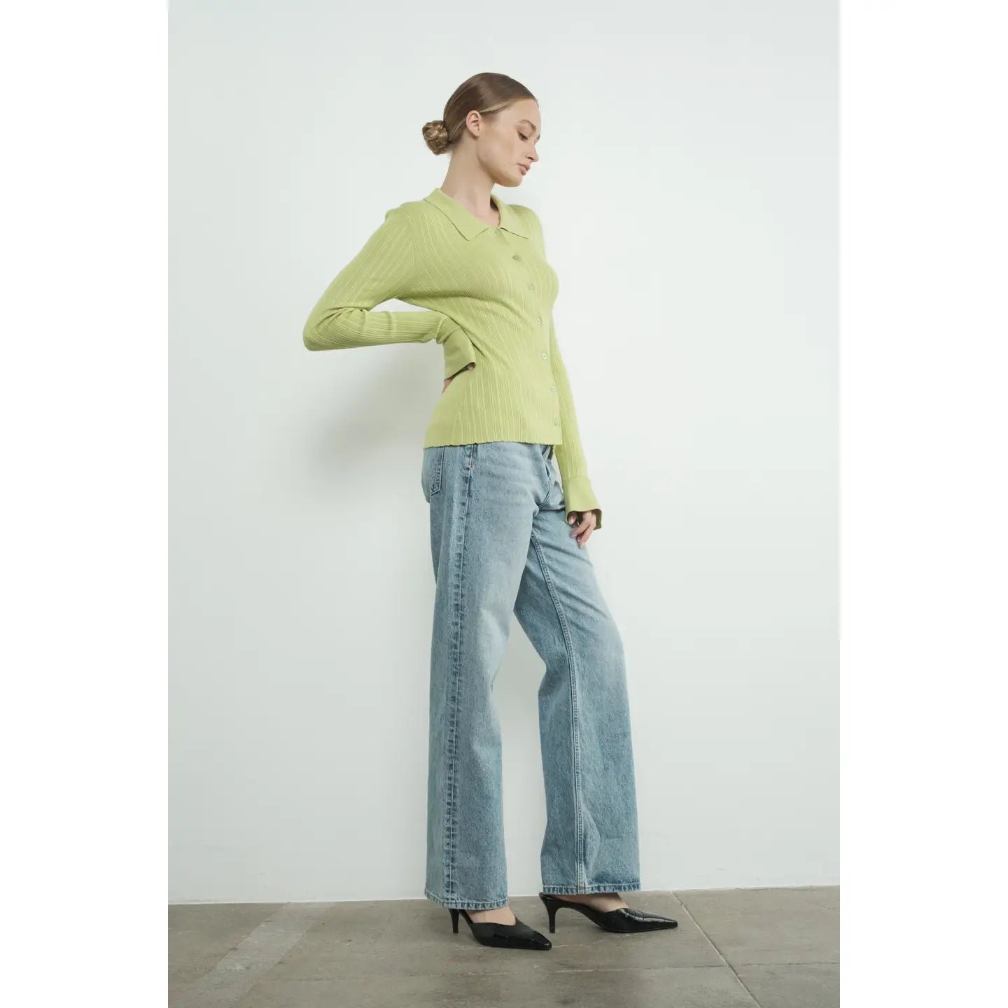 Aaron and Amber | Bell Sleeved Collared Ribbed Top