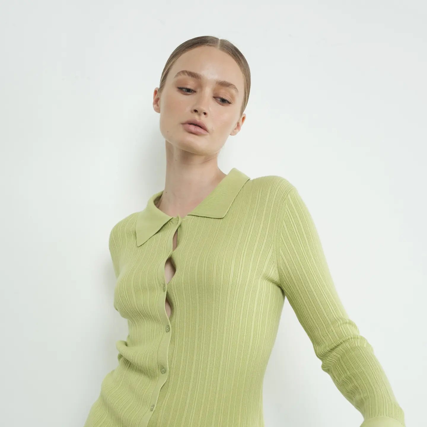 Aaron and Amber | Bell Sleeved Collared Ribbed Top