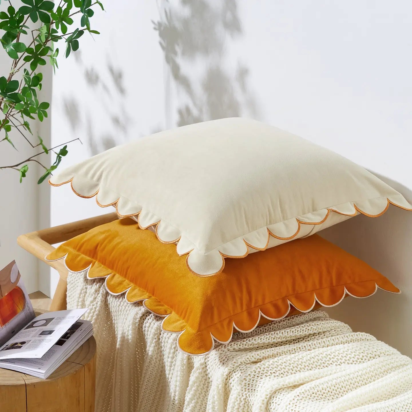 Monday Moose |18” Scalloped Edge Pillow, choose your color, Cream or Dune