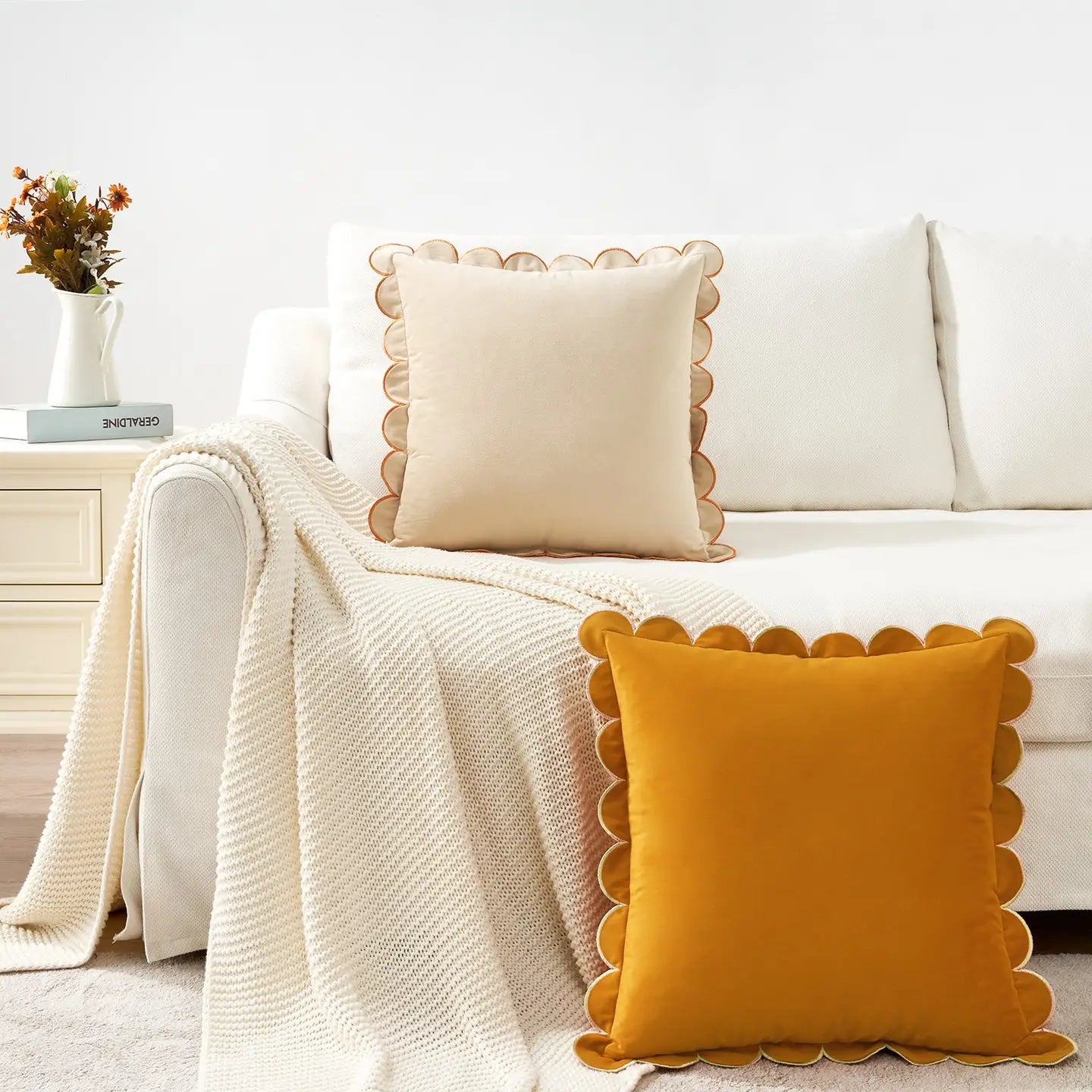 Monday Moose |18” Scalloped Edge Pillow, choose your color, Cream or Dune