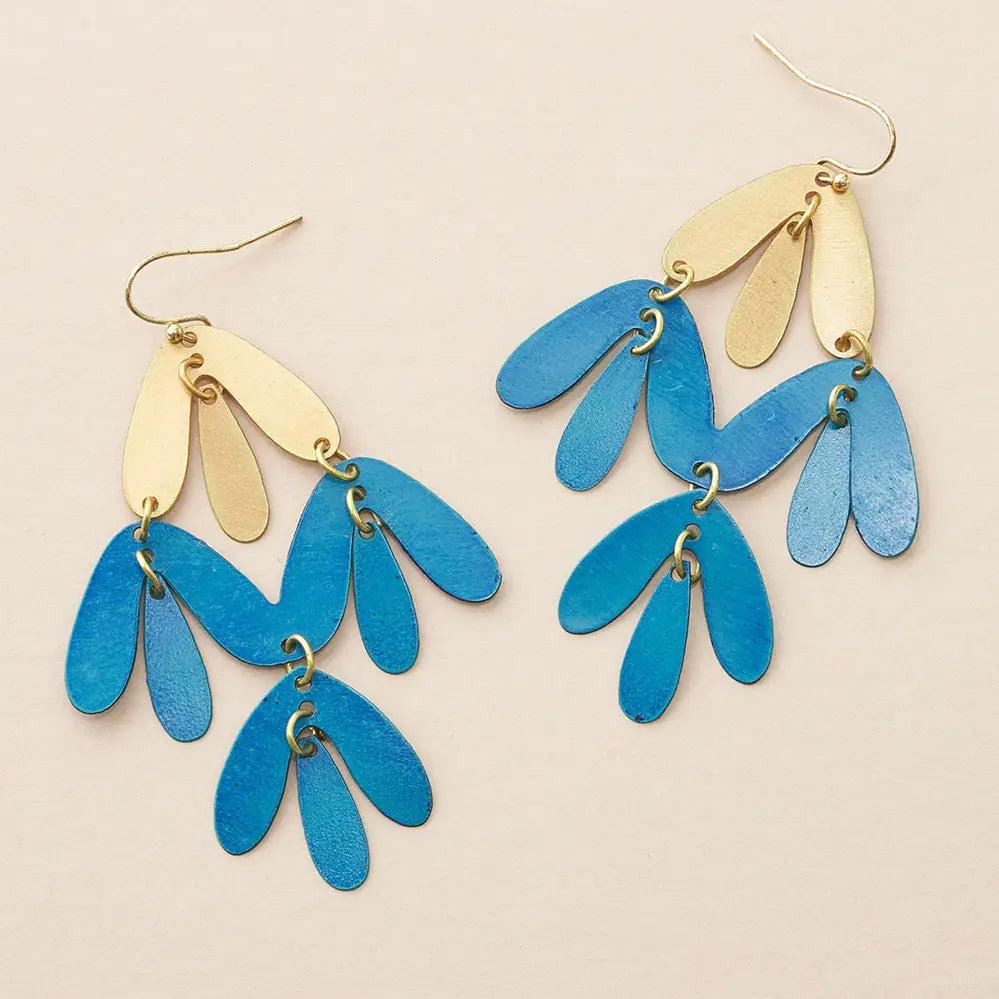 Matr Boomie | Chameli Chandelier Earrings, Blue Patina with Gold Petals