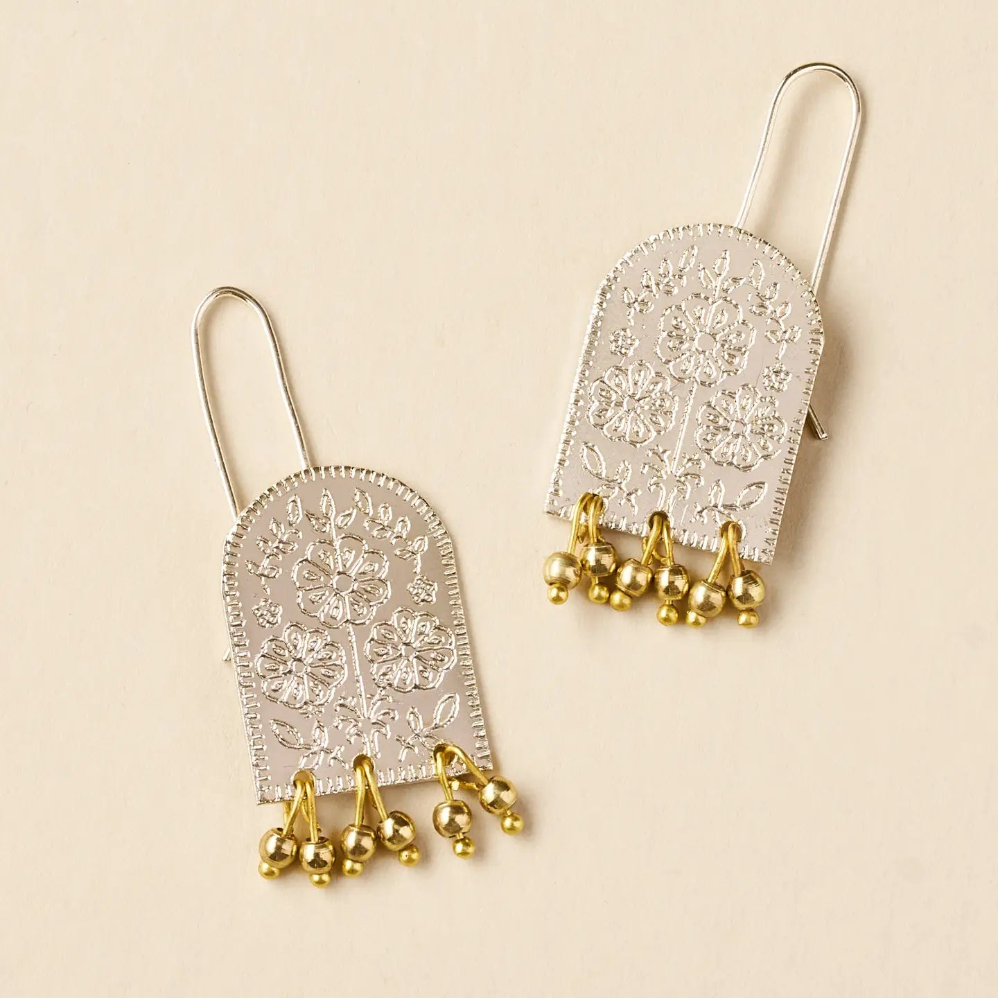 Matr Boomie| Haveli Etched Statement Earrings, Two Tone Brass