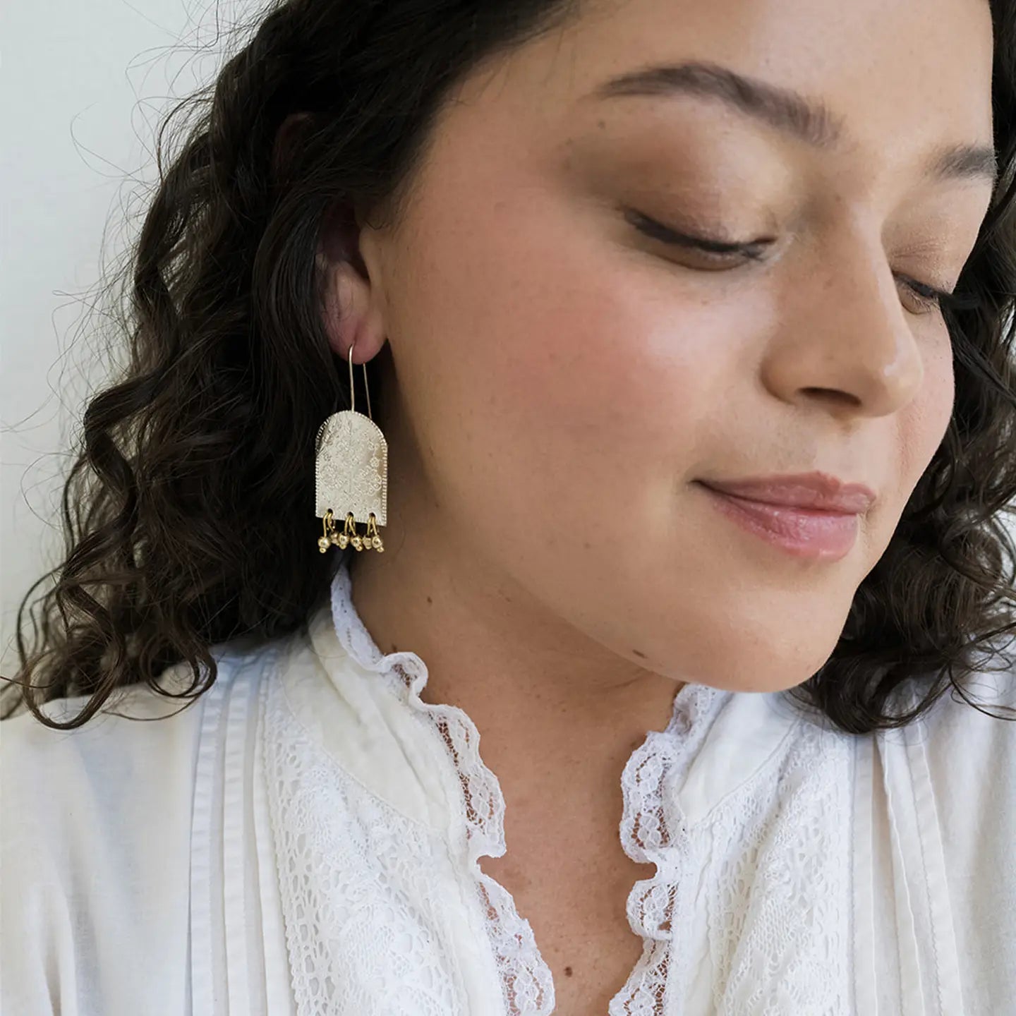 Matr Boomie| Haveli Etched Statement Earrings, Two Tone Brass