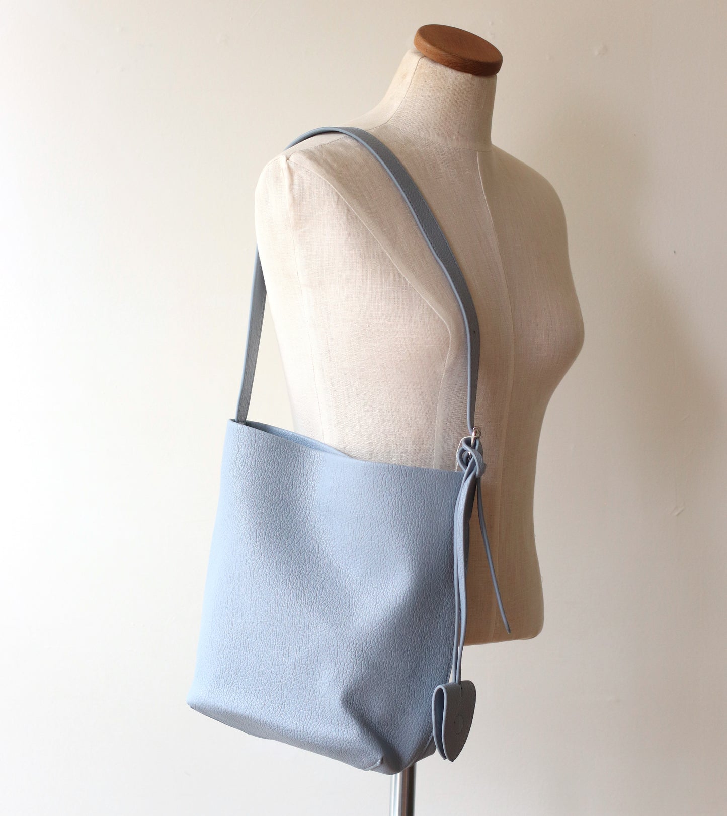 Vegan Leather Bag | Over the Shoulder Tote Bag with Matching Cosmetic Bag, Baby Blue