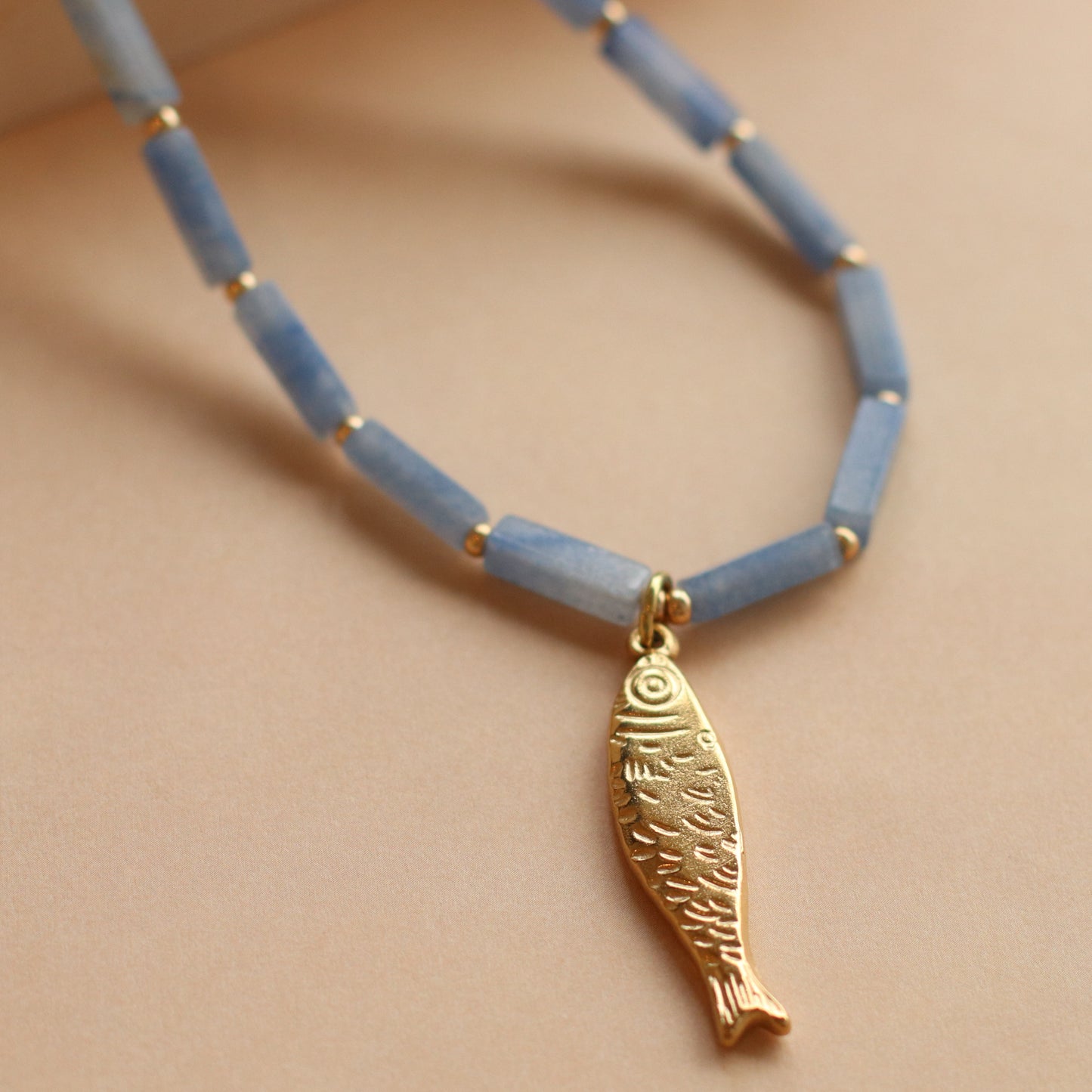 Cire' Alexandria | Blue Jade Beaded Necklace with Fish Pendant