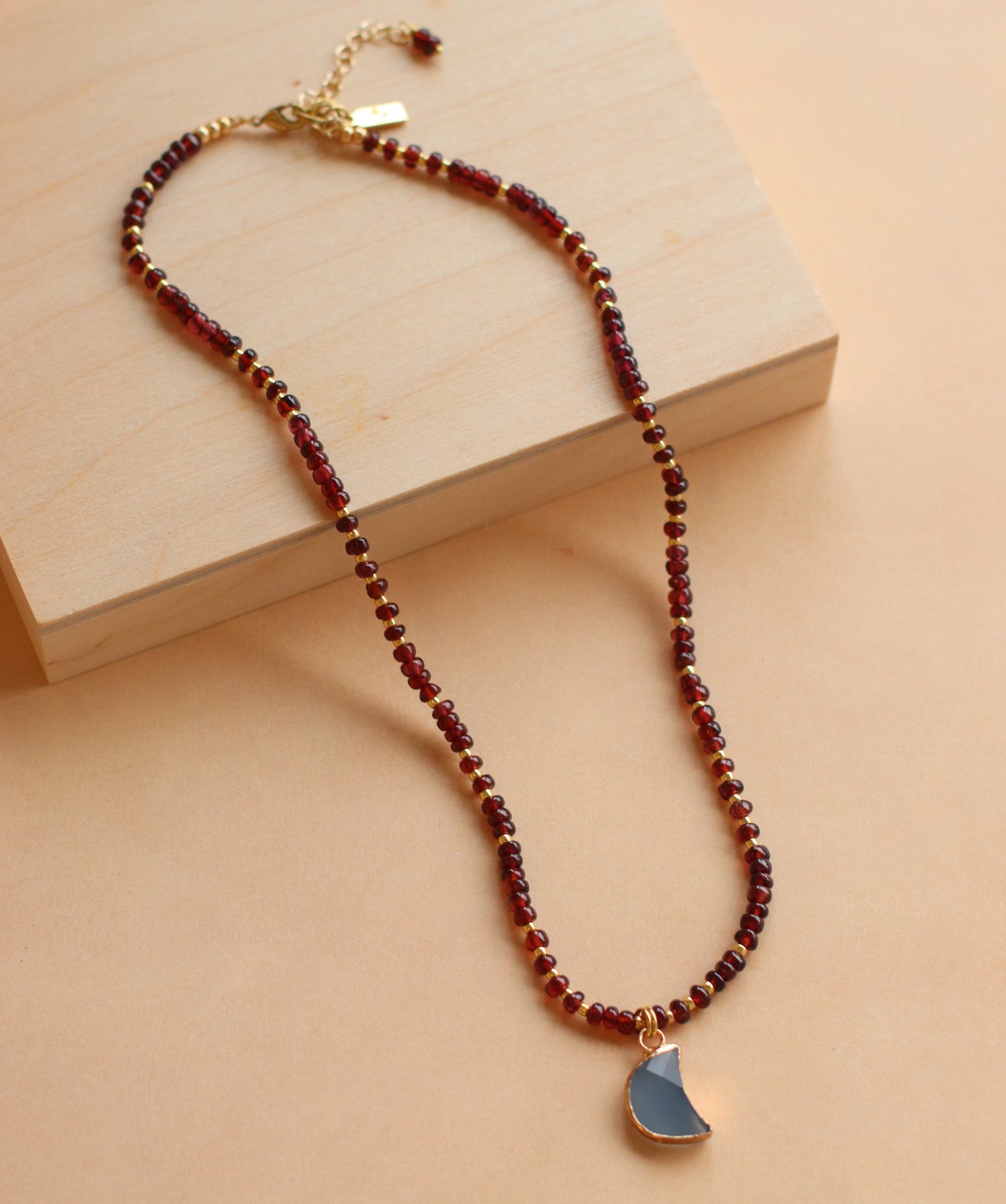 Cire' Alexandria | Genuine Garnet Bead Necklace with Blue Opal Moon