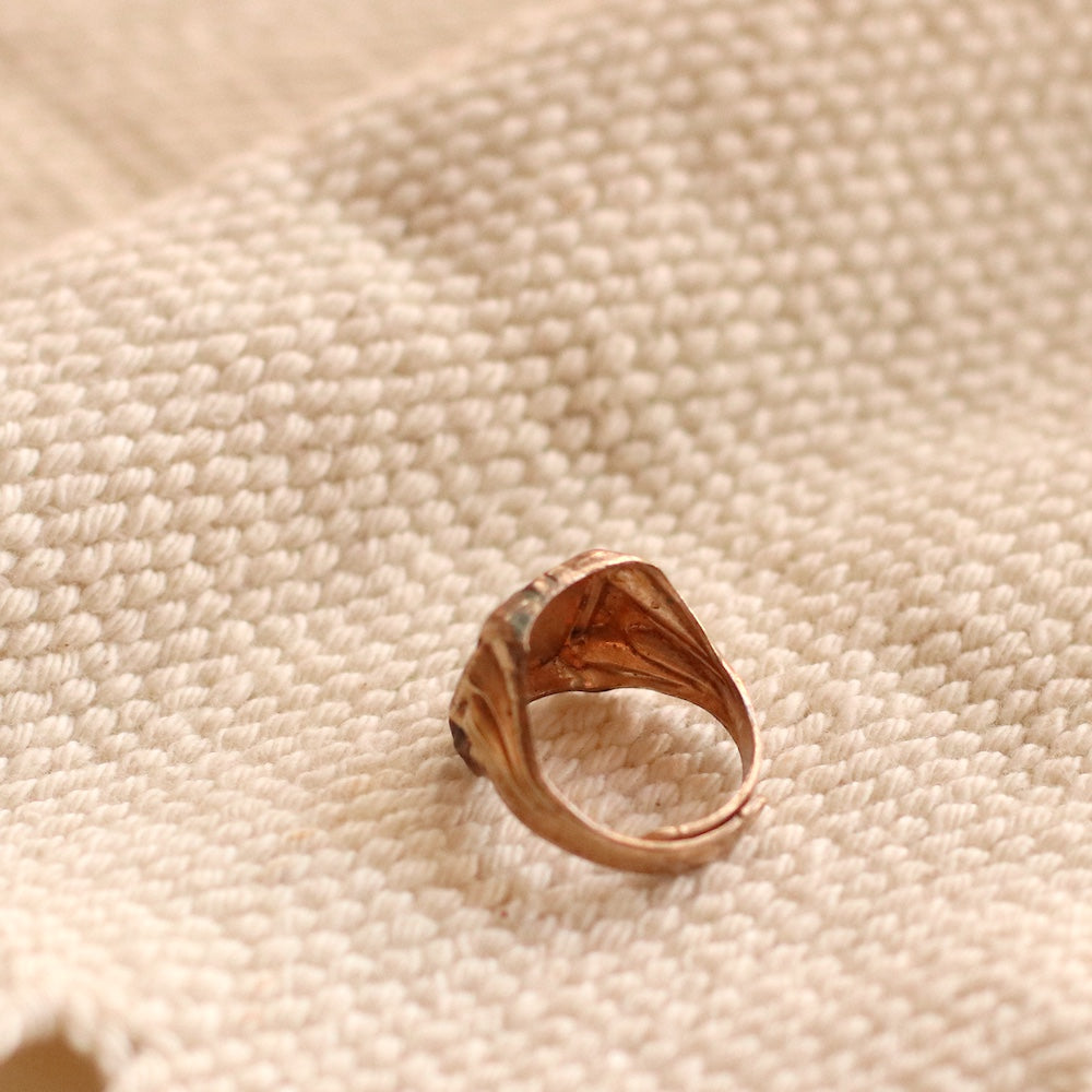 Vintage Engraved "G" Square Signet Ring, Adjustable