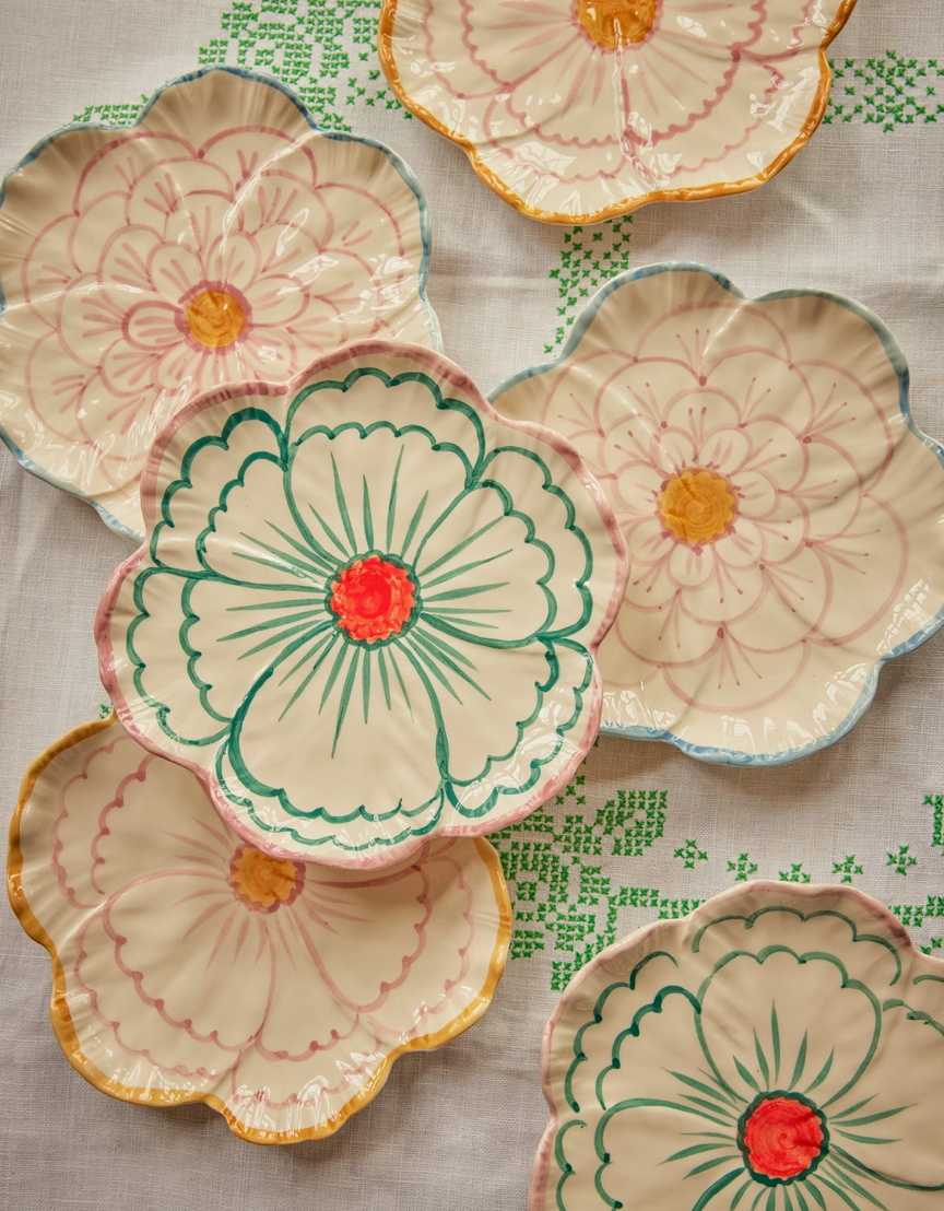 Rice | Hand Painted Floral Plate with Yellow Edge