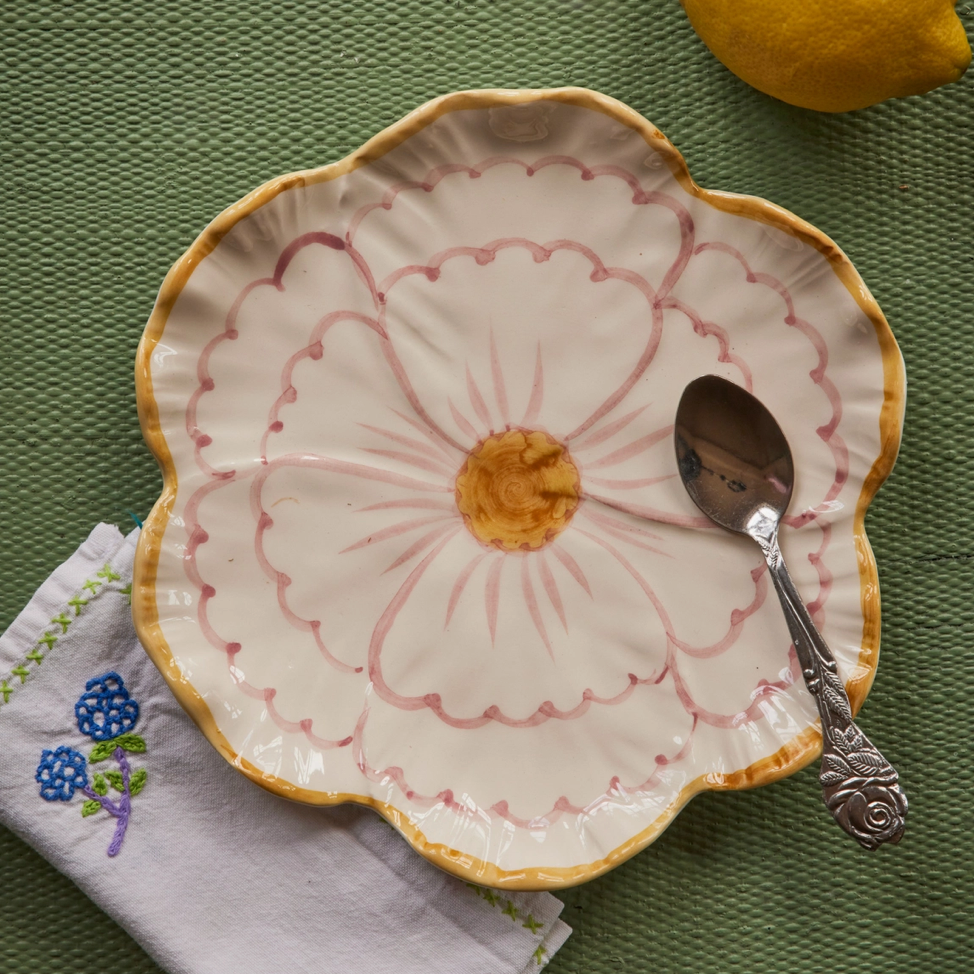 Rice | Hand Painted Floral Plate with Yellow Edge