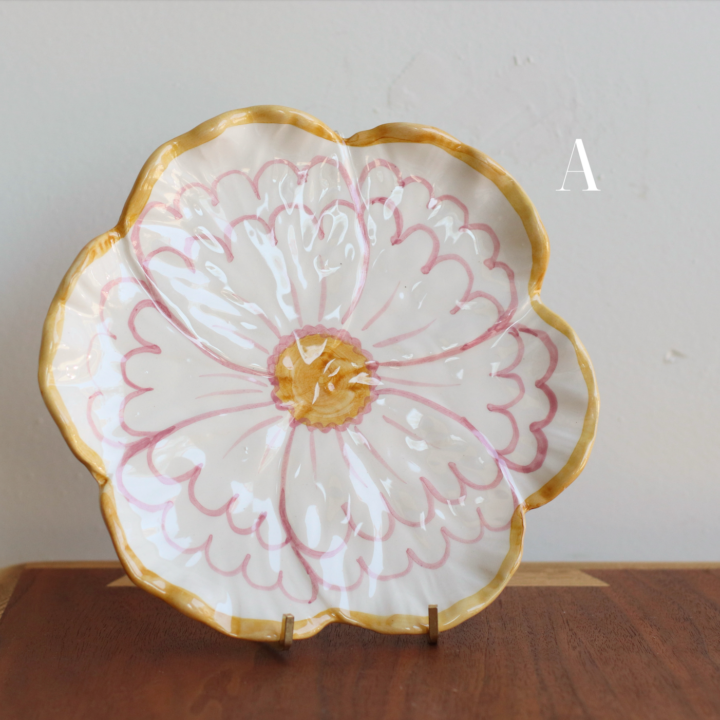Rice | Hand Painted Floral Plate with Yellow Edge