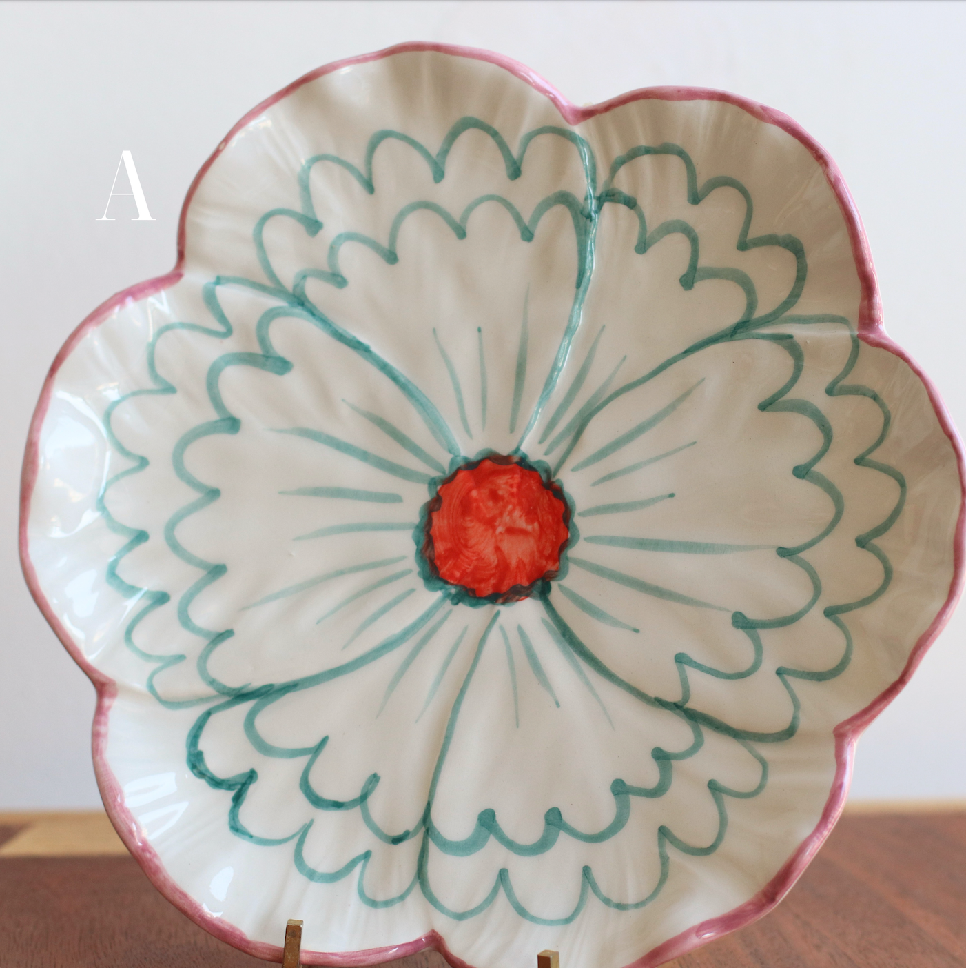 Rice | Hand Painted Floral Plate wit Pink Edge