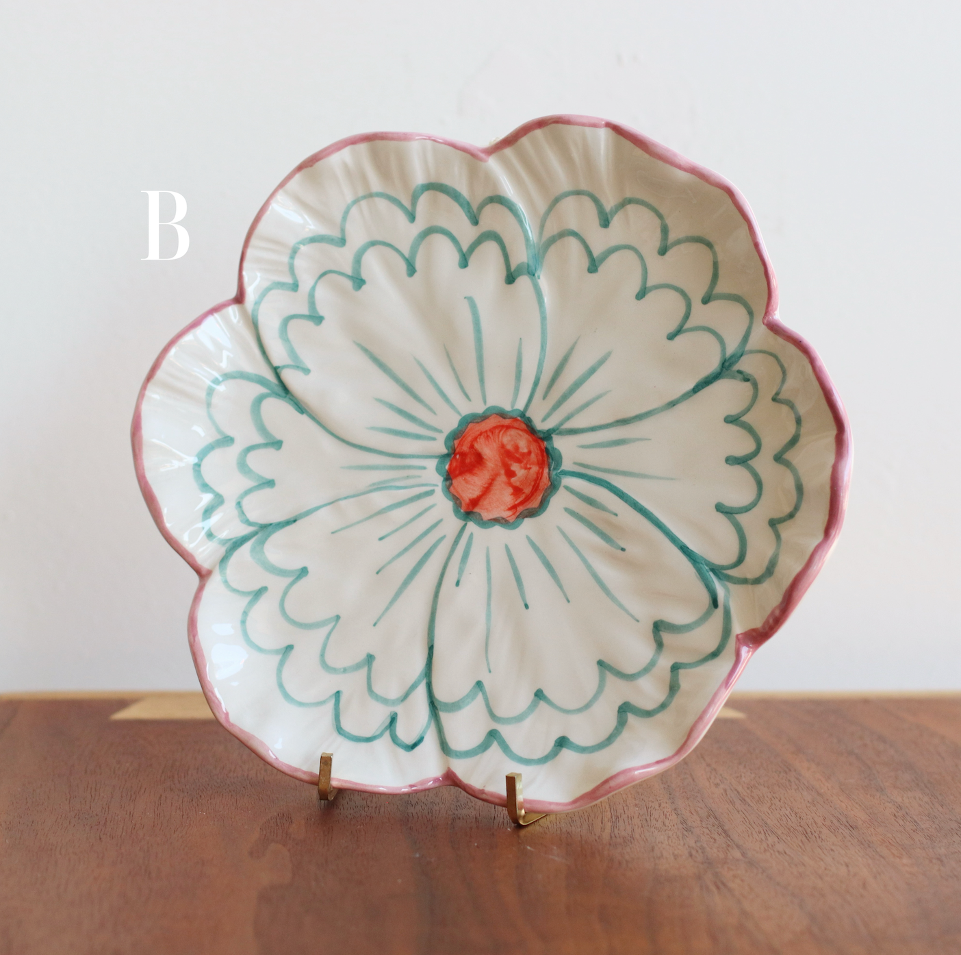 Rice | Hand Painted Floral Plate wit Pink Edge