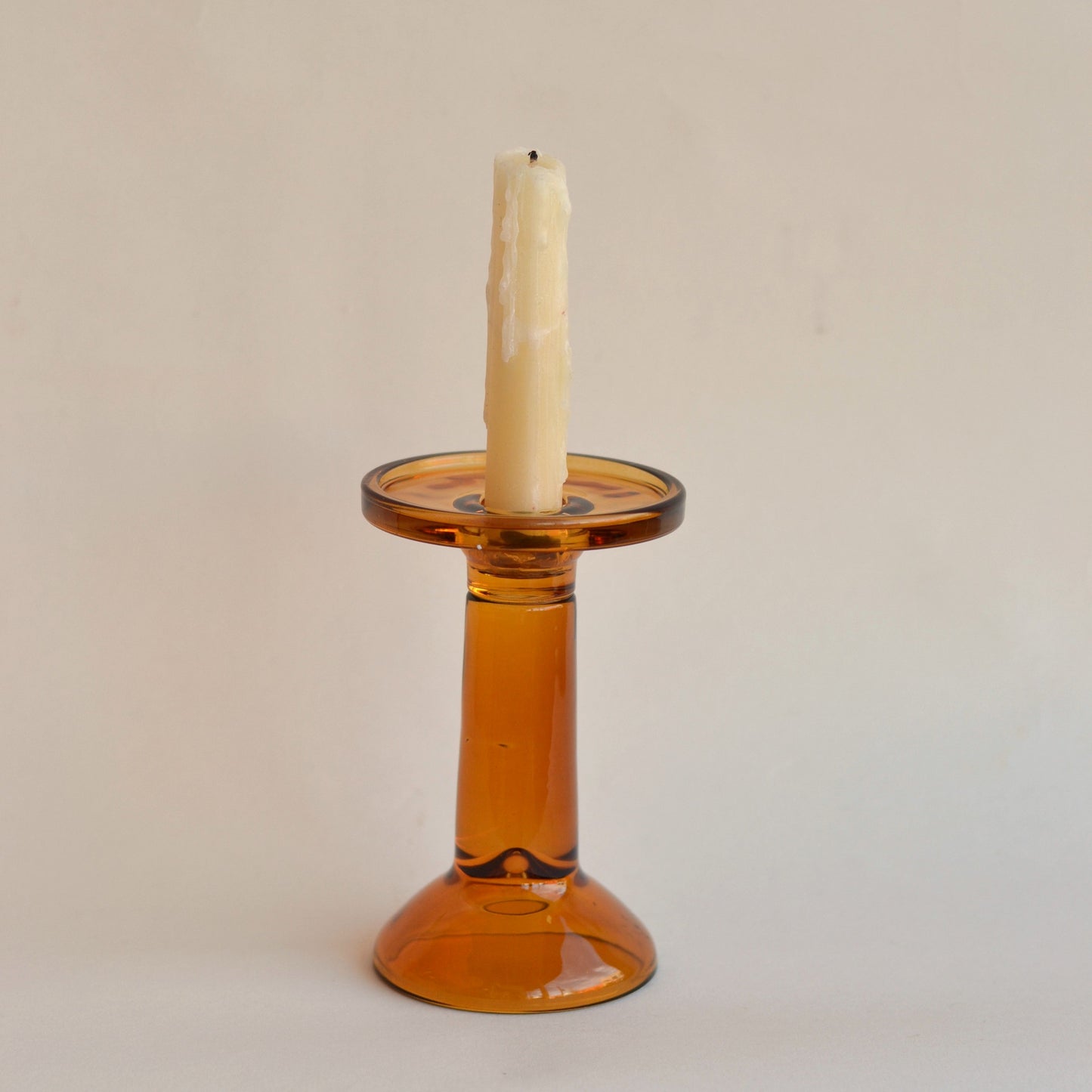 Amber Glass Candlestick Holder