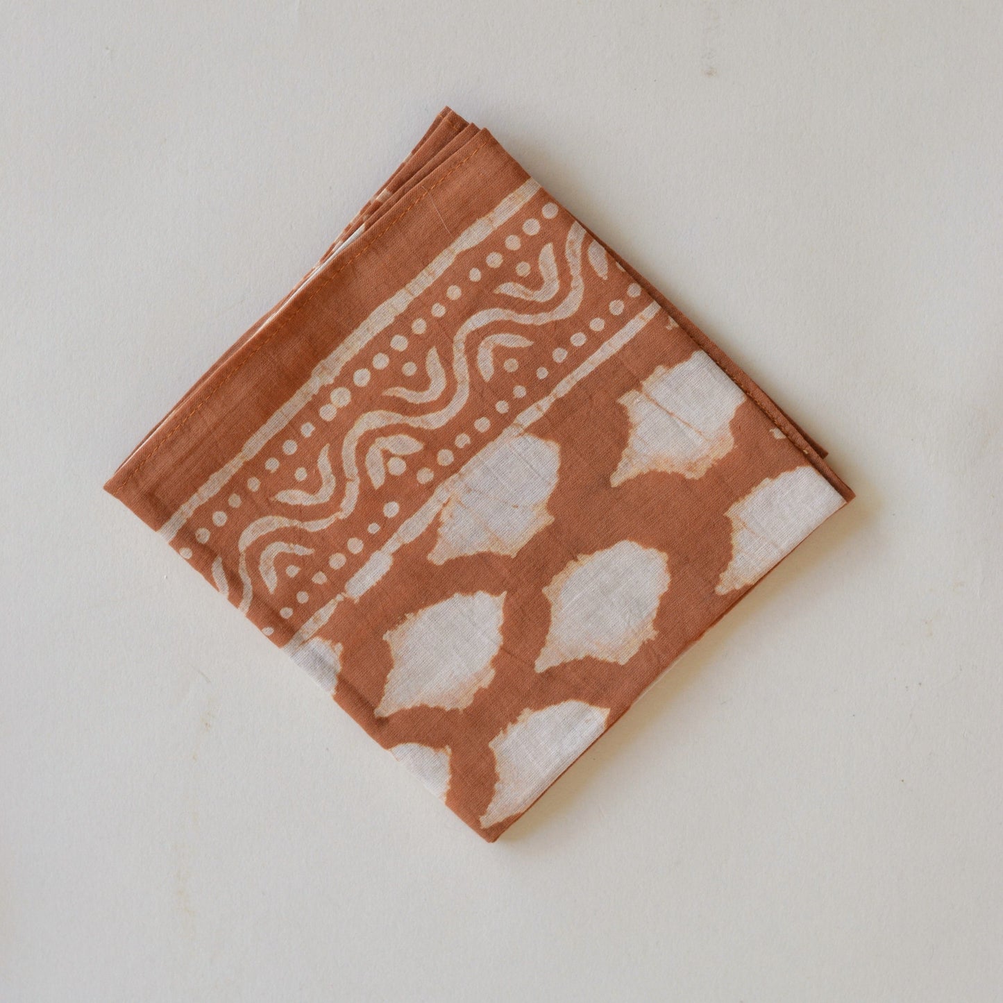 Anju | Block Printed Bandana - Burnt Orange Tile Grid