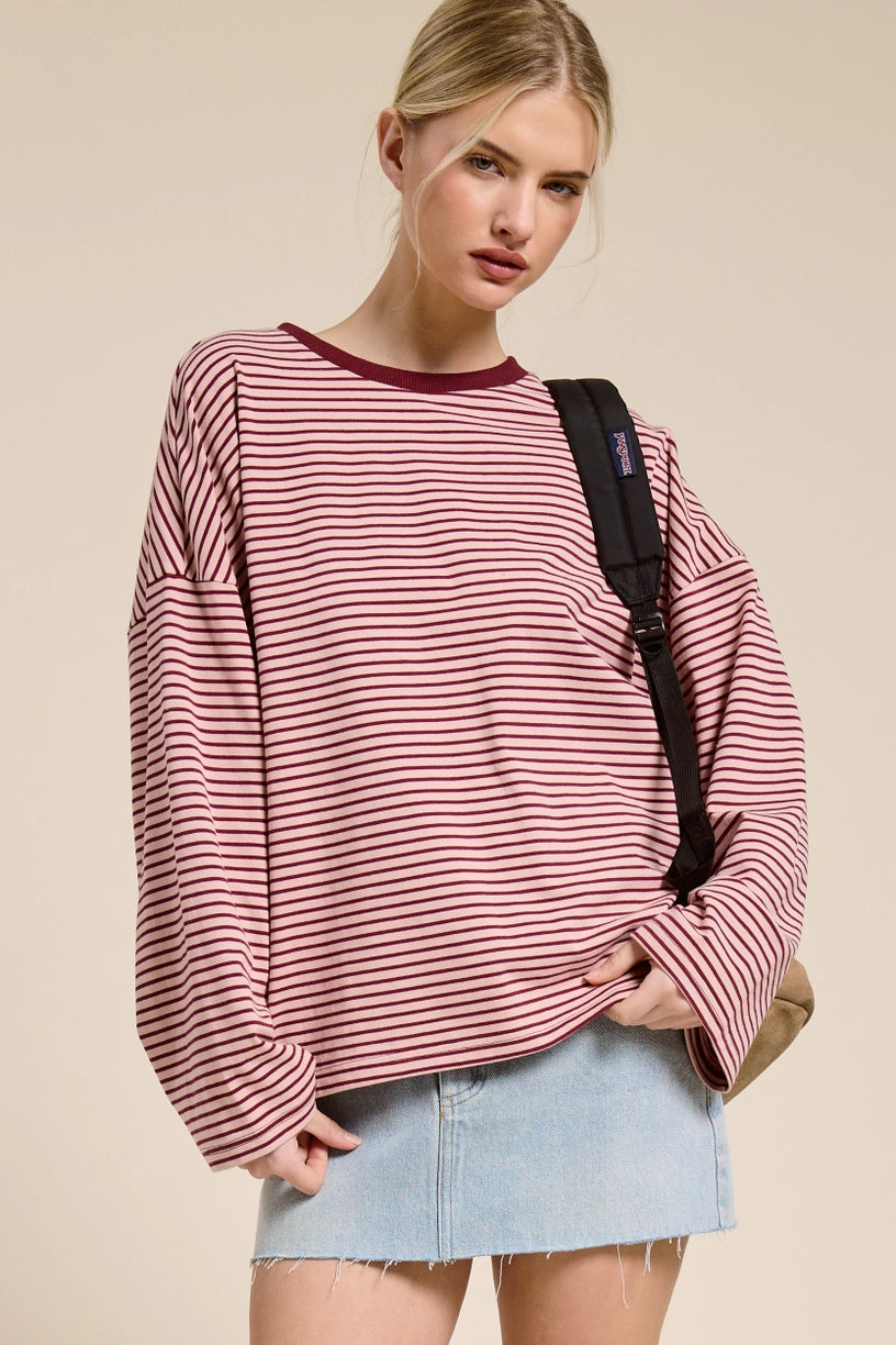 Mimosa | Striped Oversized Long Sleeve Shirt, Berry